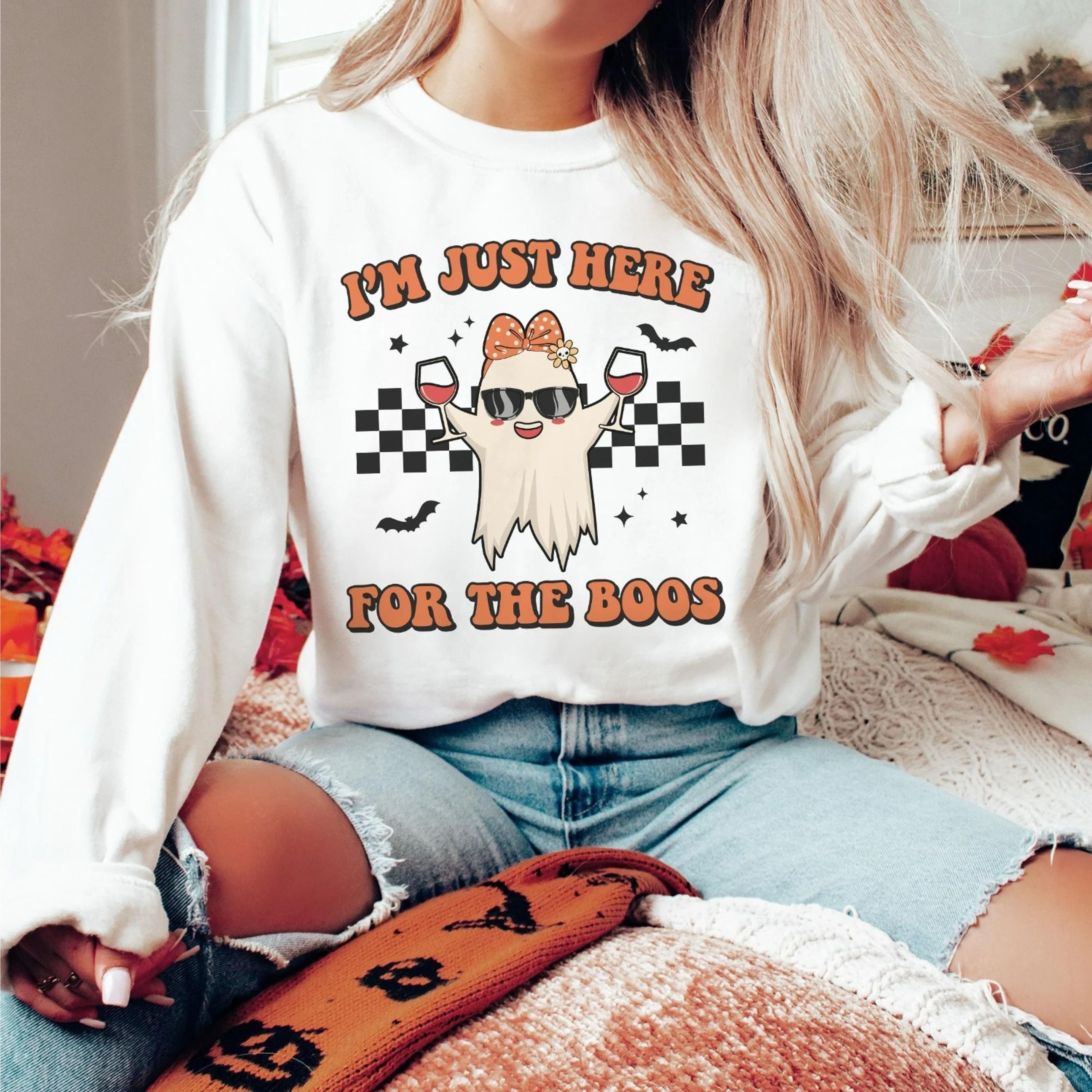 im just here for the boos sweatshirt retro halloween crewneck spooky mama spooky sweatshirt plus size halloween sweatshi