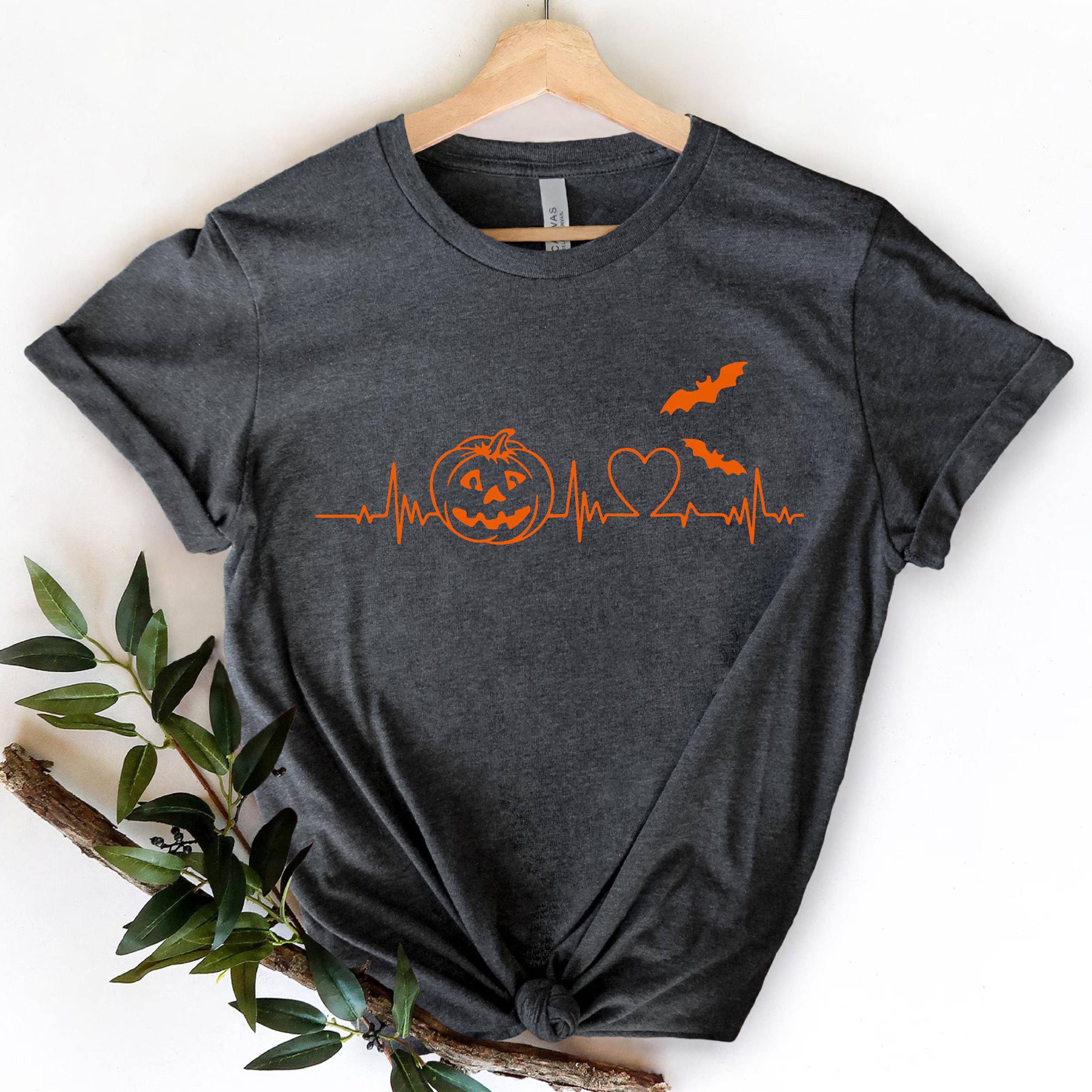 halloween pumpkin heartbeat t-shirt, funny fall gift tee, spooky season graphic shirt, autumn pumpkin lover top