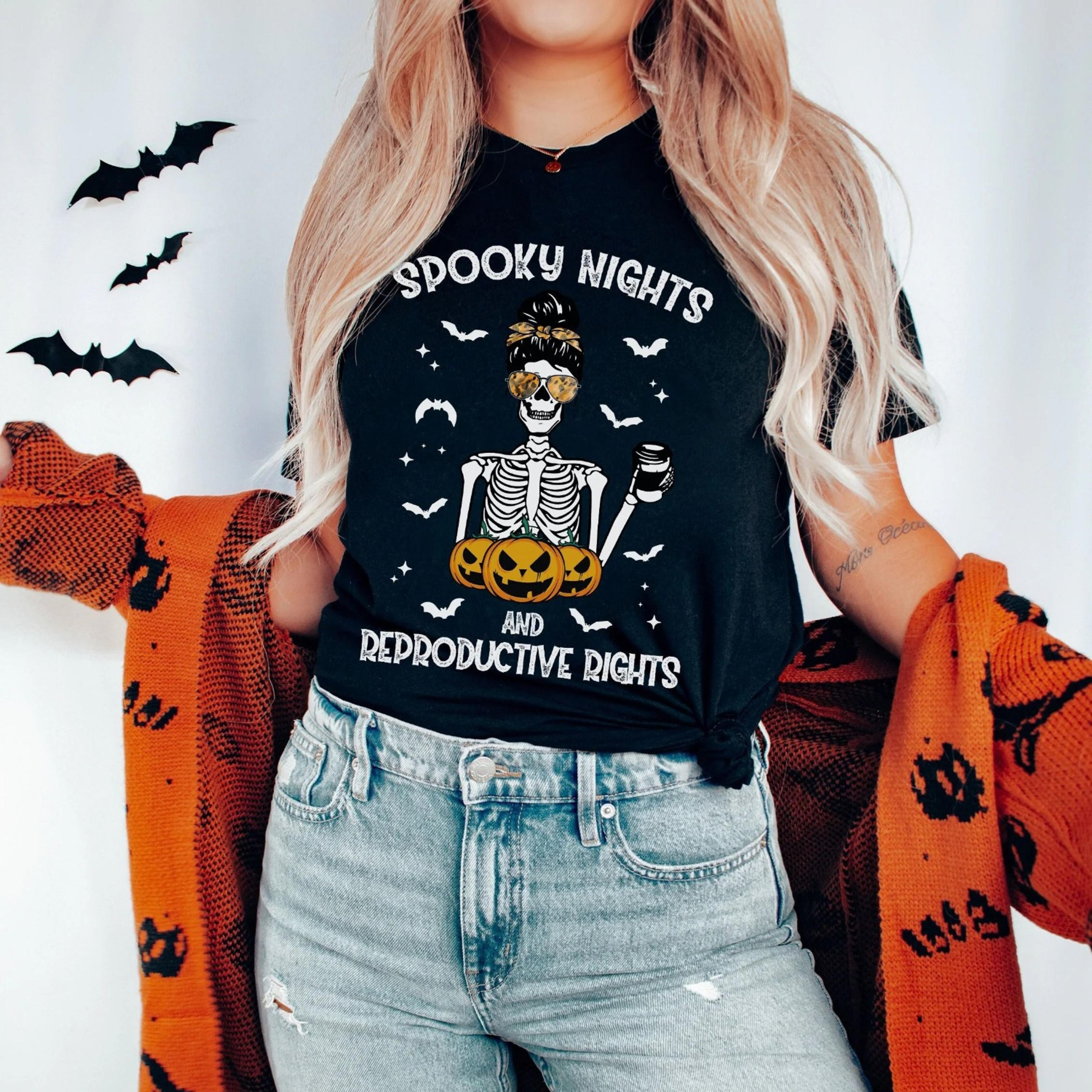 spooky nights and reproductive rights shirt halloween shirt skeleton shirt pro choice shirt pro roe shirt feminist shirt