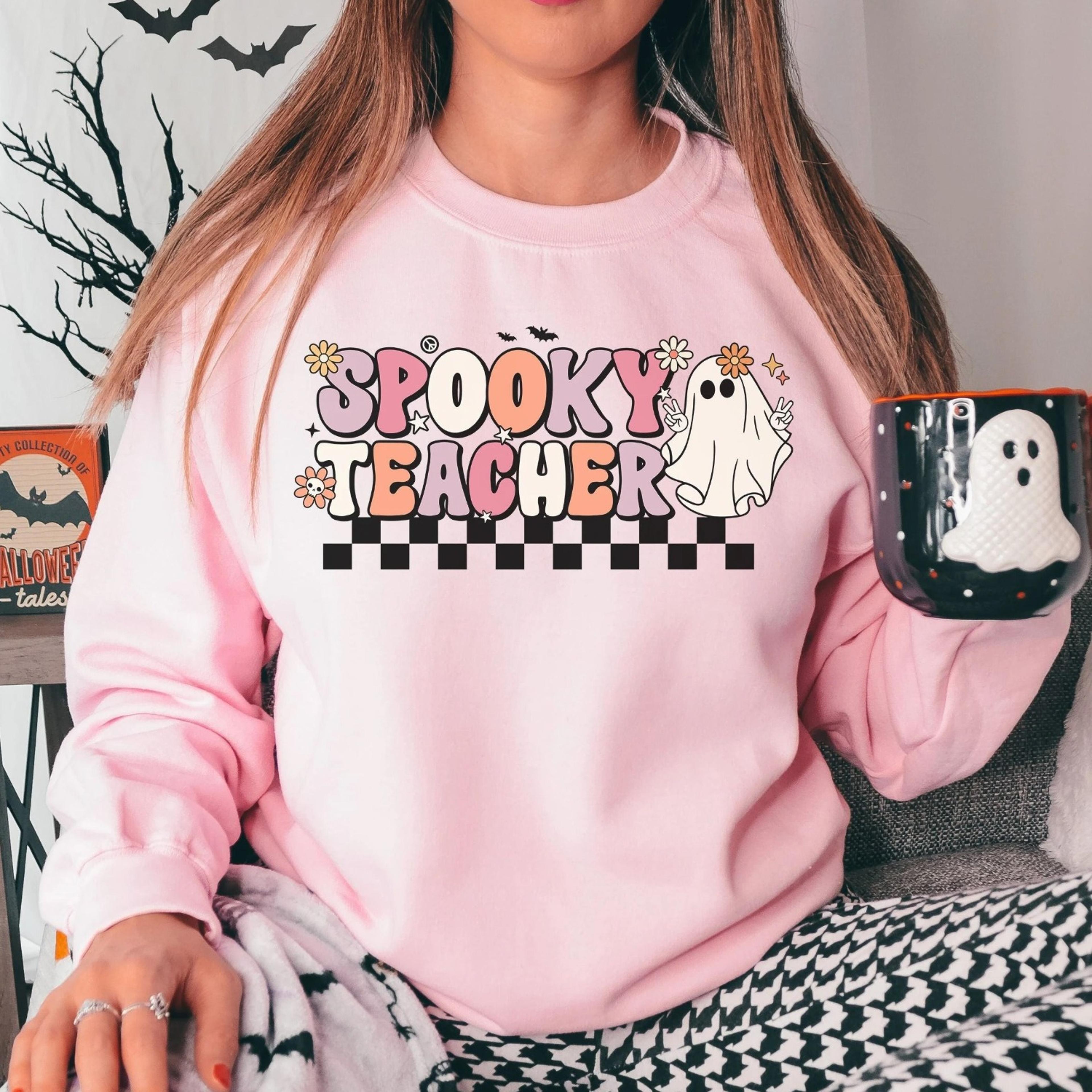 retro halloween sweatshirt spooky teacher sweatshirt retro teacher sweater halloween sweater kindergarten teacher crewne