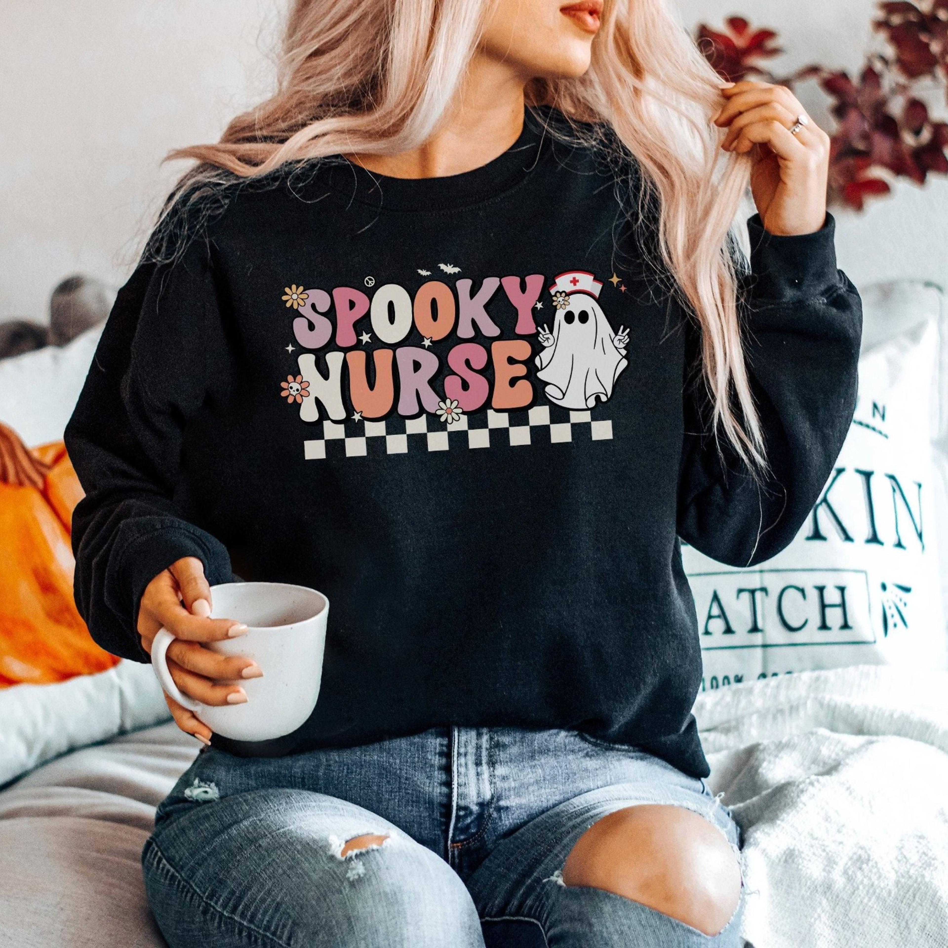 retro nurse sweatshirt spooky nurse crewneck halloween sweater groovy nurse sweater er nurse sweatshirt nicu nurse shirt