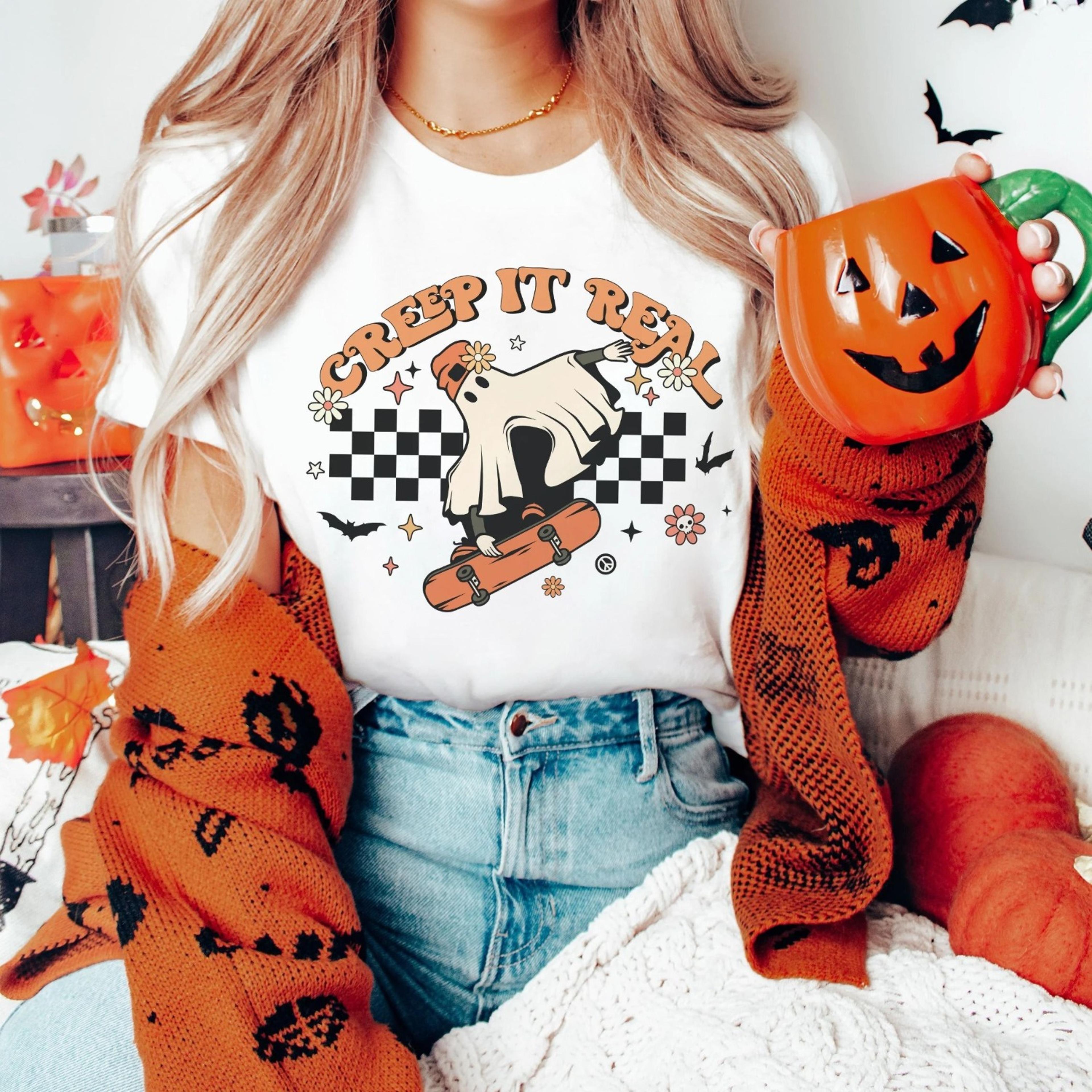 creep it real shirt retro halloween shirt funny ghost shirt spooky season shirt plus size halloween crewneck fall appare