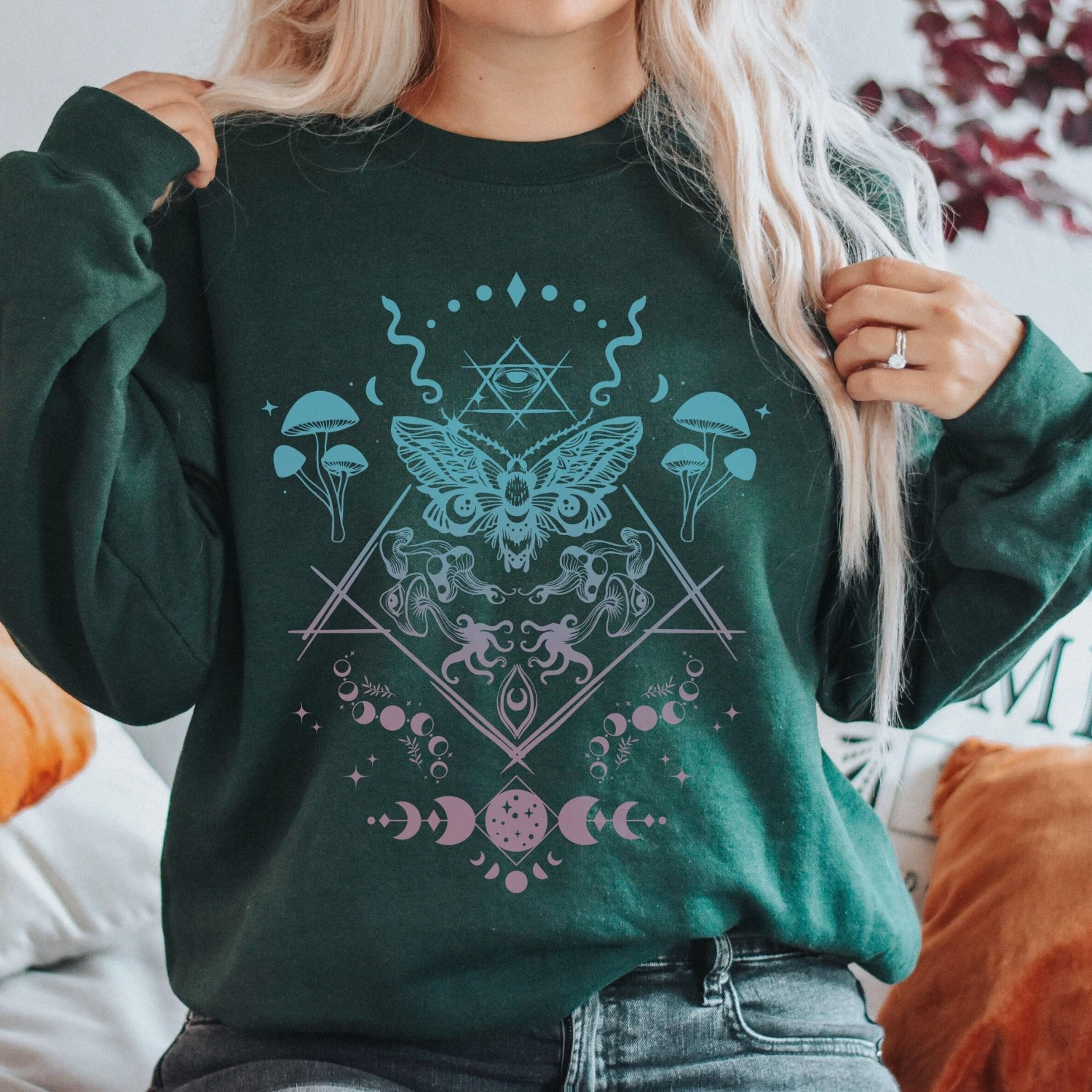 goblincore clothing cottagecore sweater mushroom sweater goblincore shirt moth sweatshirt witchy clothes goth clothes bu