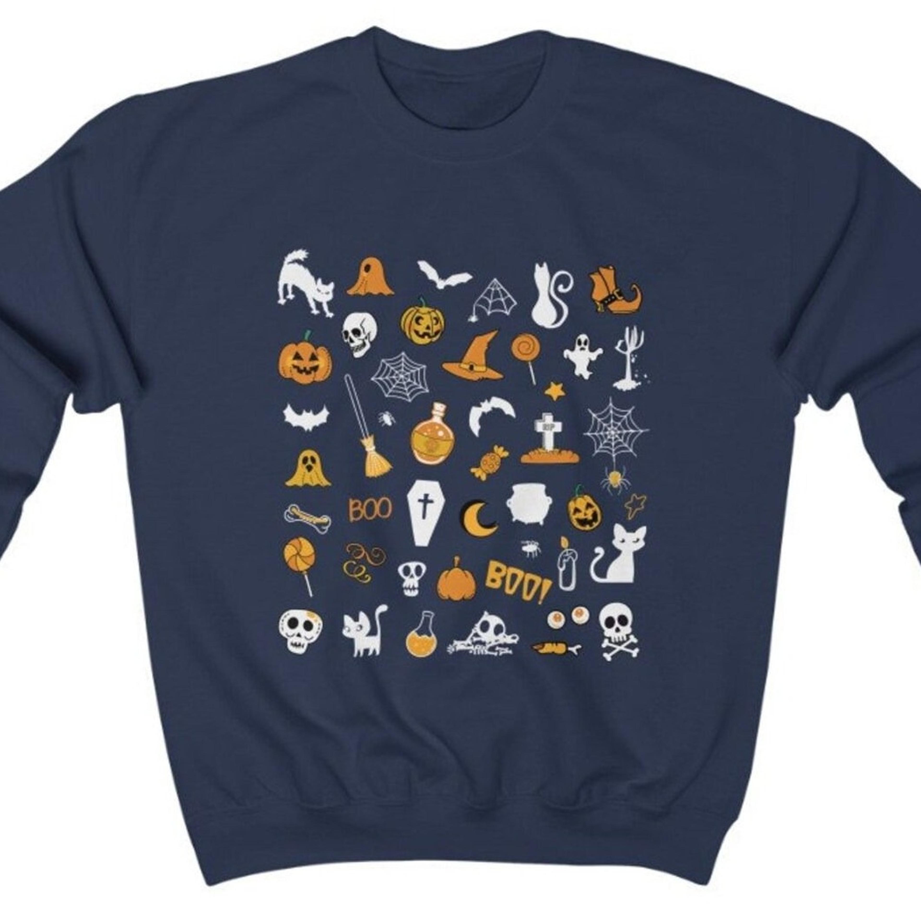 halloween doodles sweatshirt plus size halloween crewneck halloween cat shirt spooky season shirt fall apparel women hal