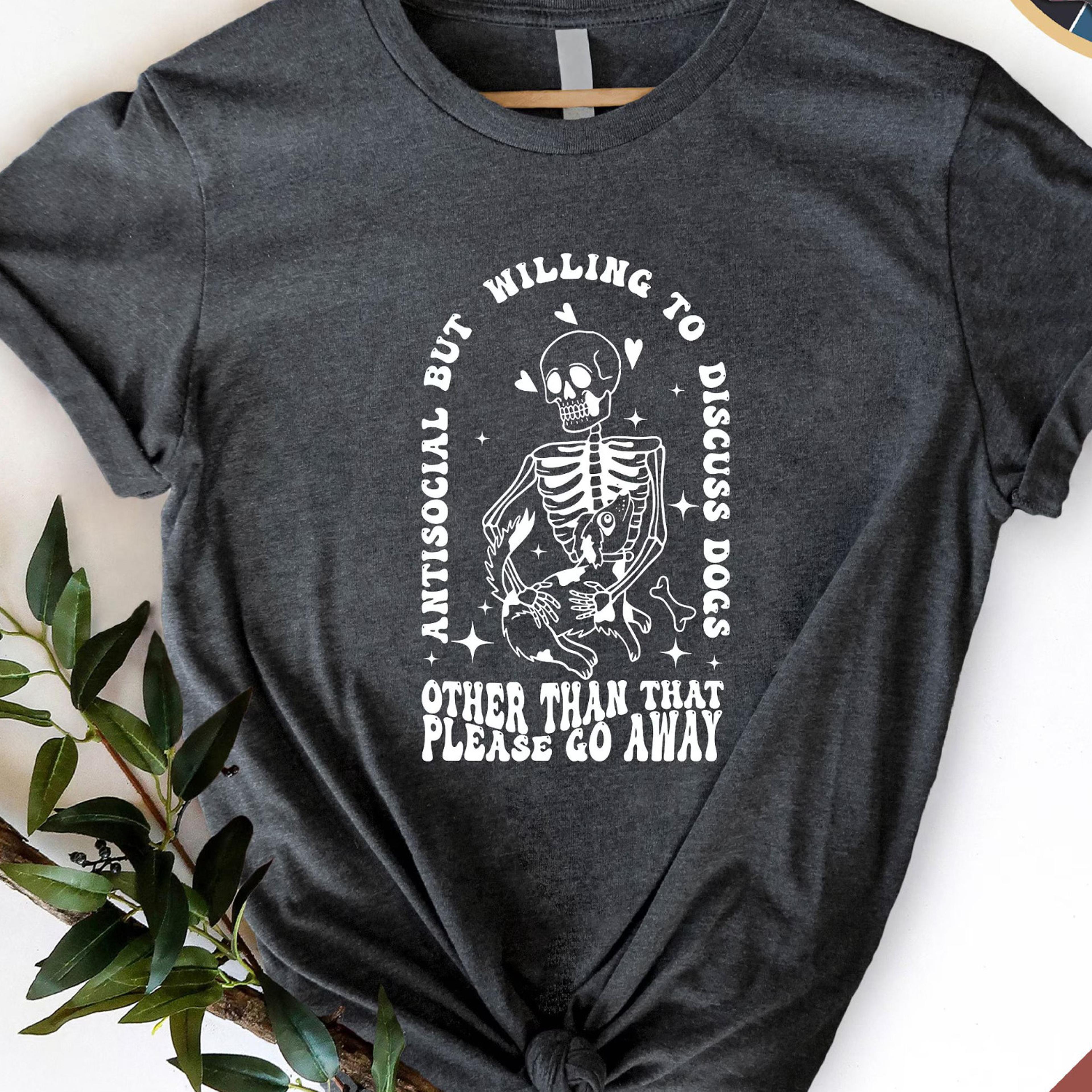 antisocial dog lover halloween shirt funny skeleton graphic tee