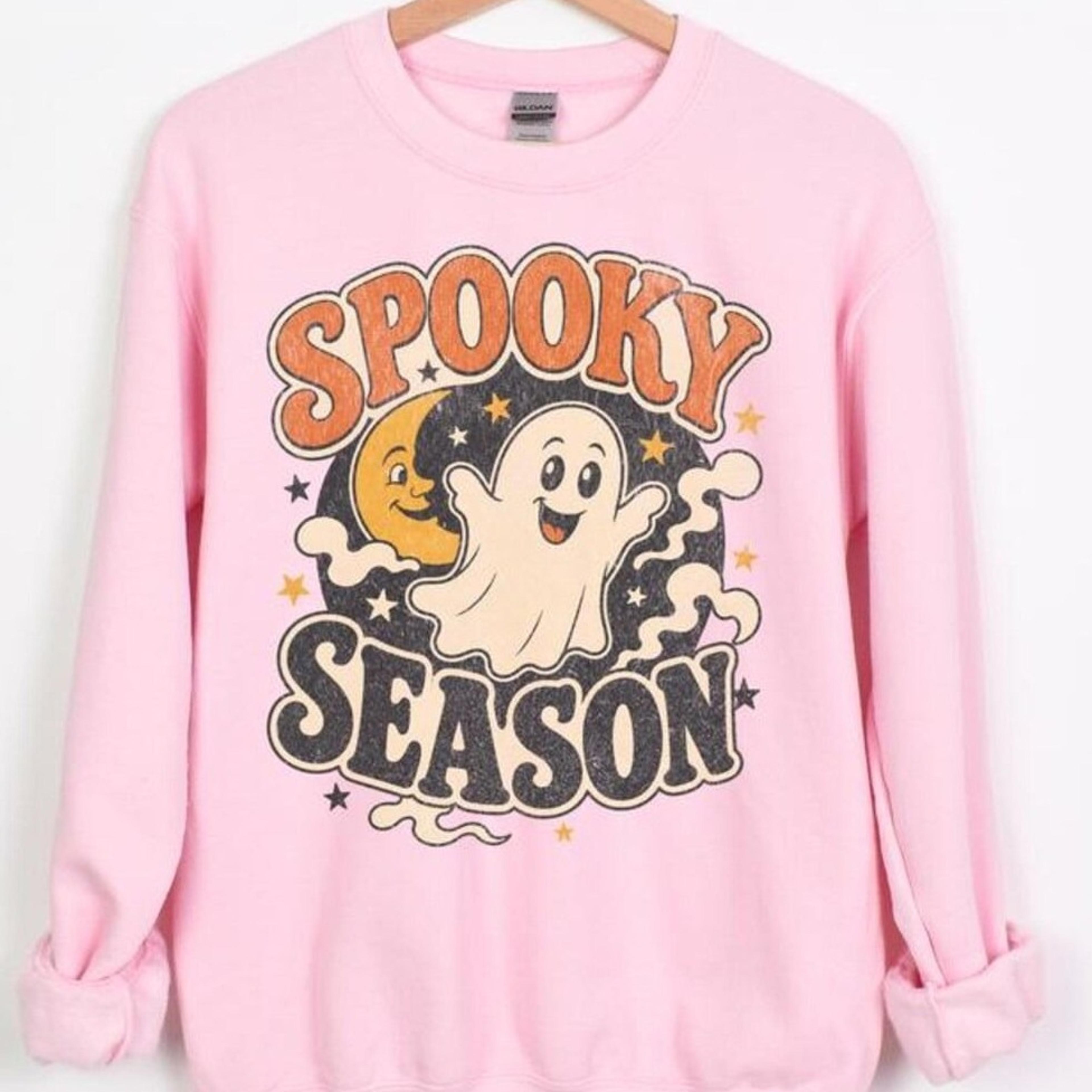 spooky season sweatshirt, retro ghost crewneck, cute halloween pullover, vintage spooky sweater