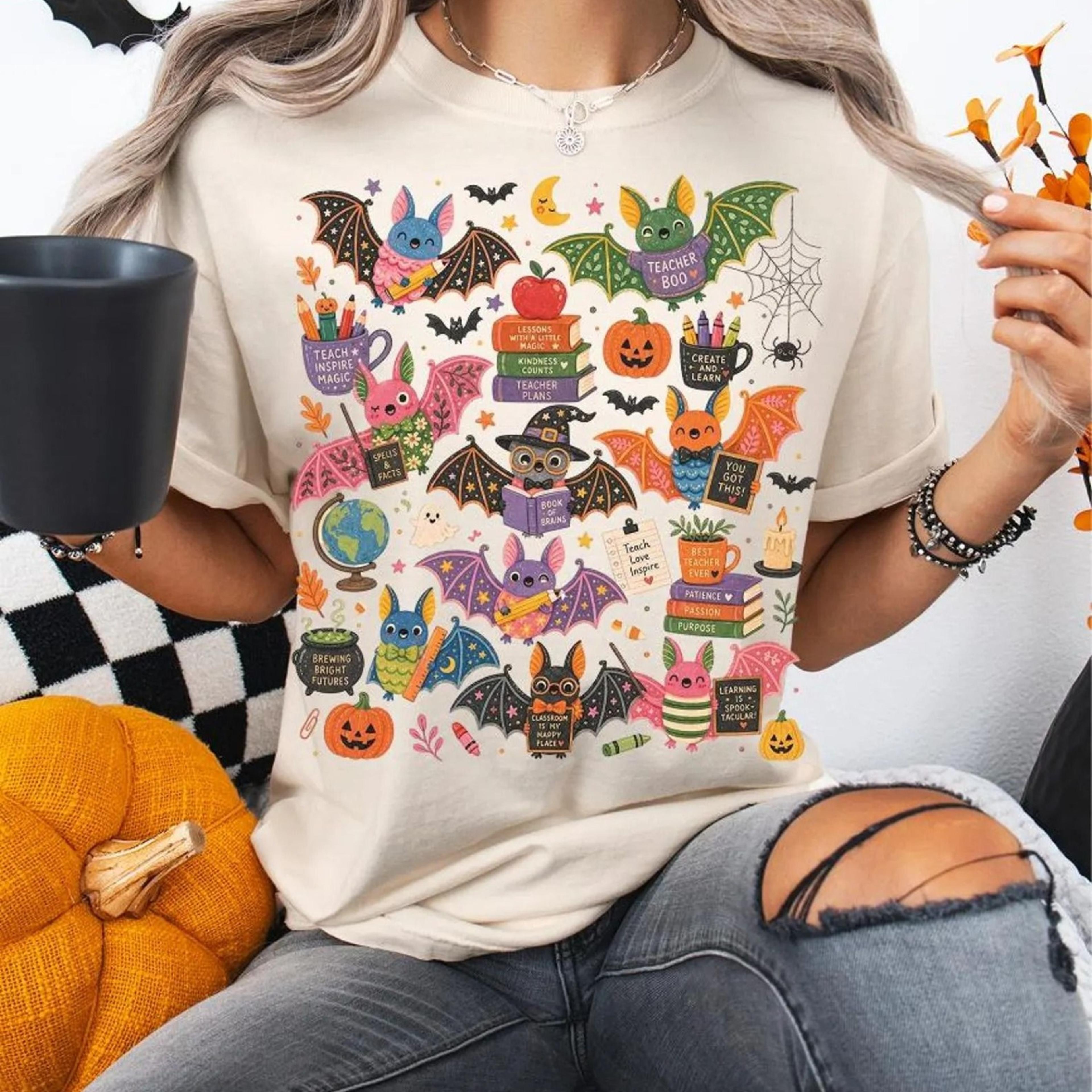 halloween teacher bat shirt, spooky teacher graphic tee