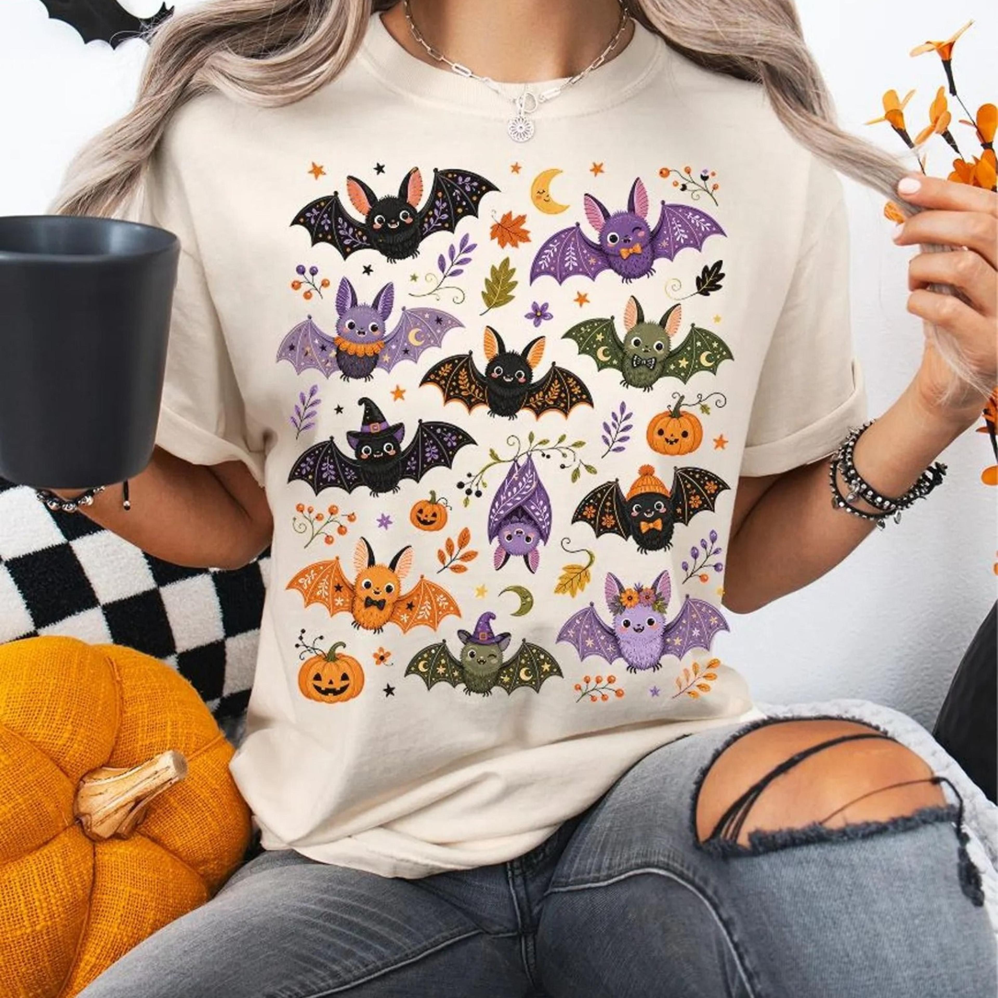 cute bat halloween shirt, spooky bat doodle tee, whimsical