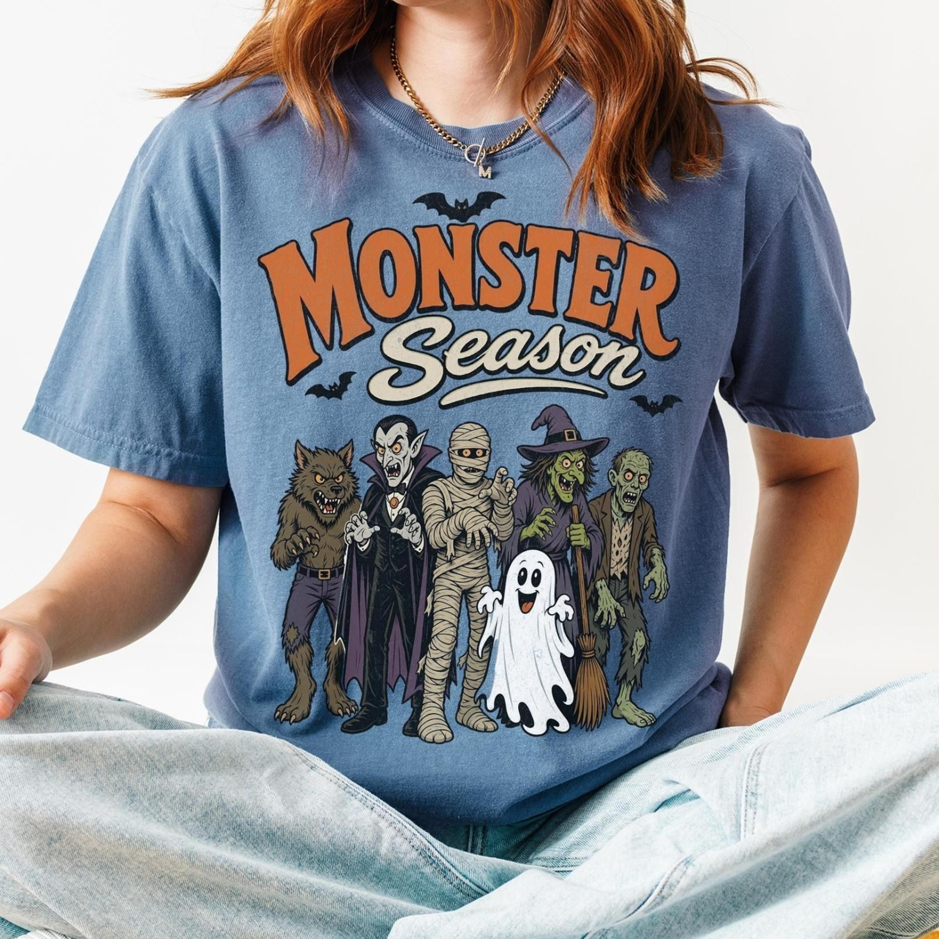 monster season retro halloween shirt, retro monster graphic tee, vintage halloween t-shirt, spooky season