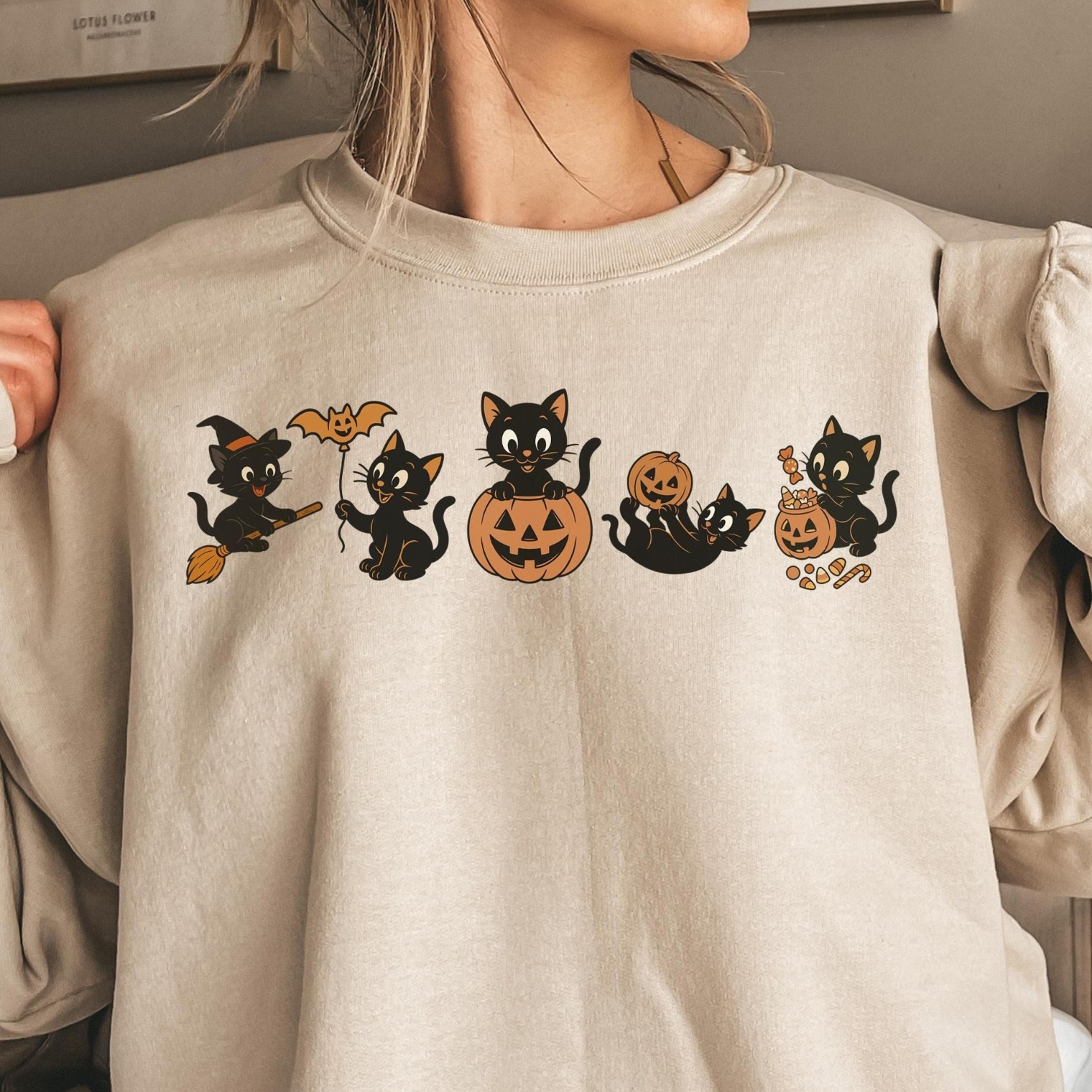 90s cat halloween sweatshirt, retro halloween sweatshirt, spooky season crewneck, pumpkin shirt, cat lover gift, black c