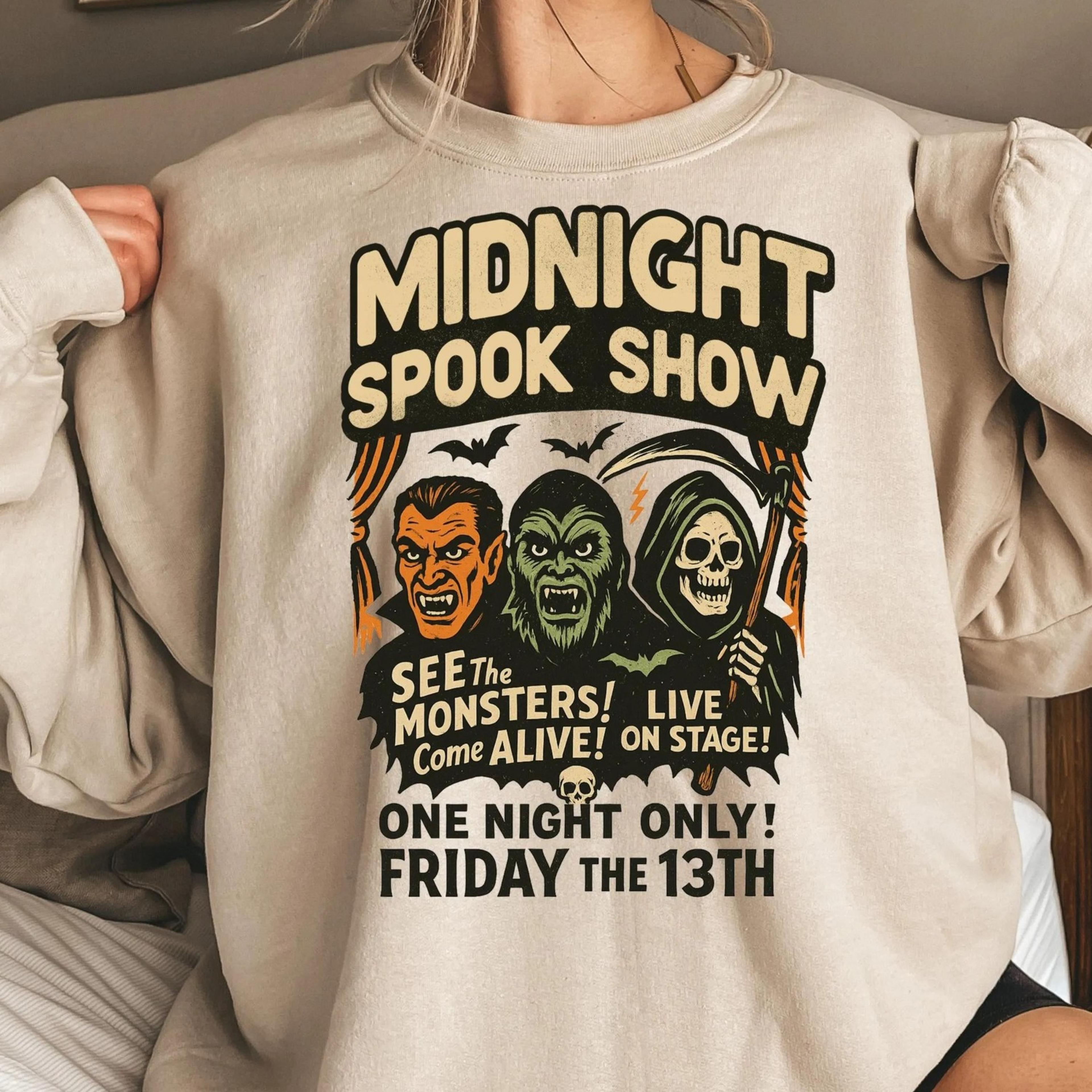halloween spook show monster sweatshirt, retro halloween crewneck, nostalgic halloween, trendy halloween, vintage hallow