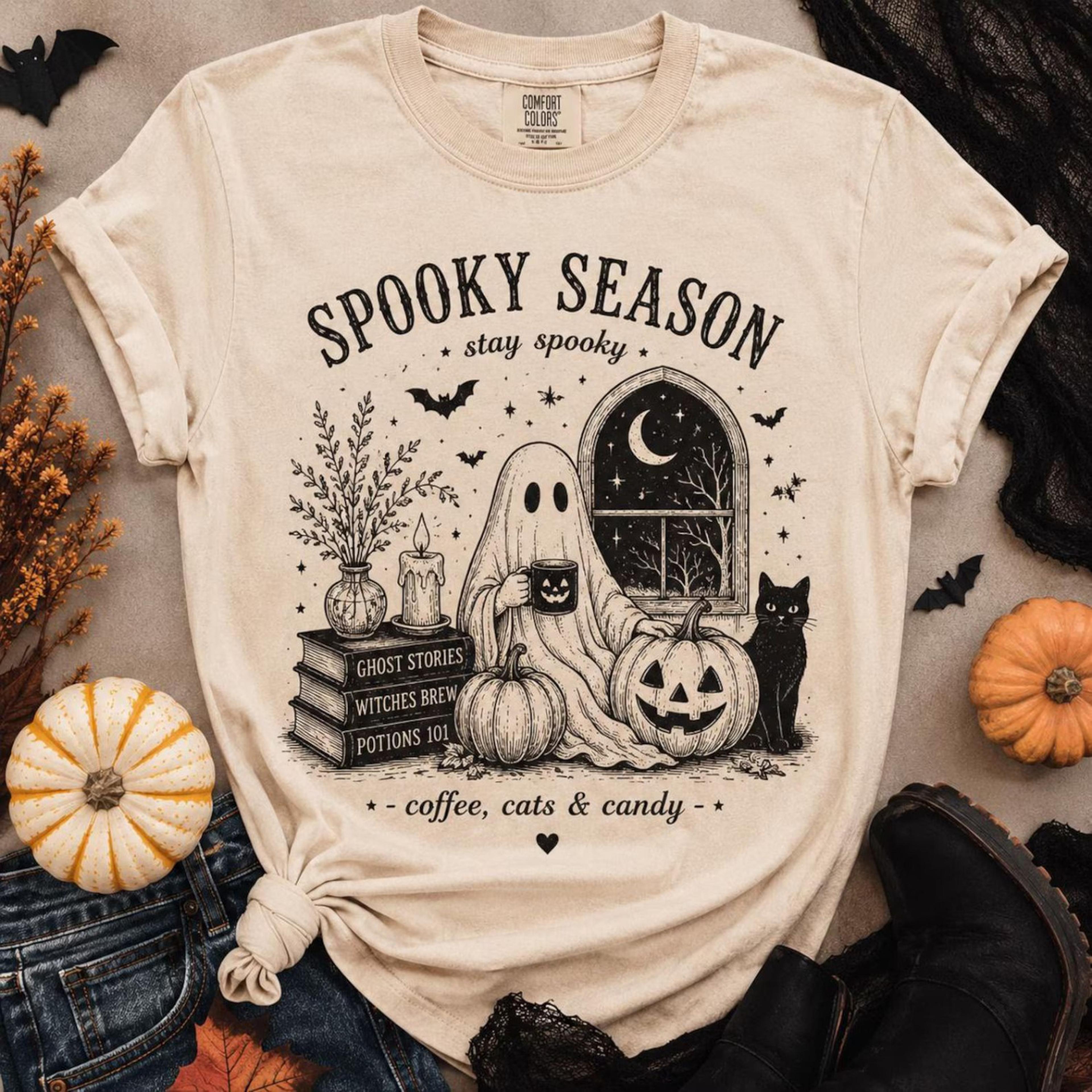 spooky season t-shirt cozy halloween graphic tee cute fall shirt