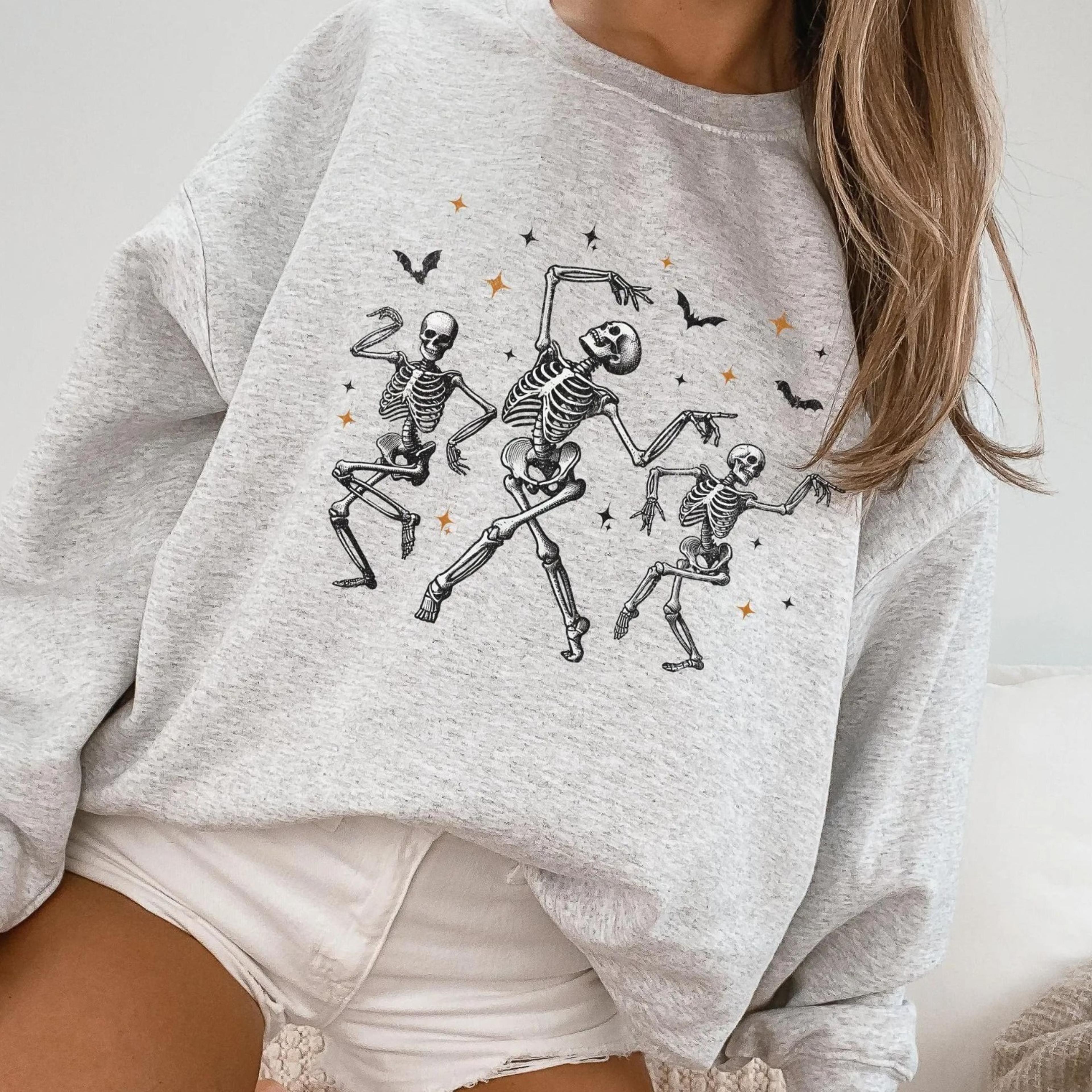 skeleton sweatshirt, retro dancing halloween women's, halloween party crewneck, spooky season skeleton sweater, dancing