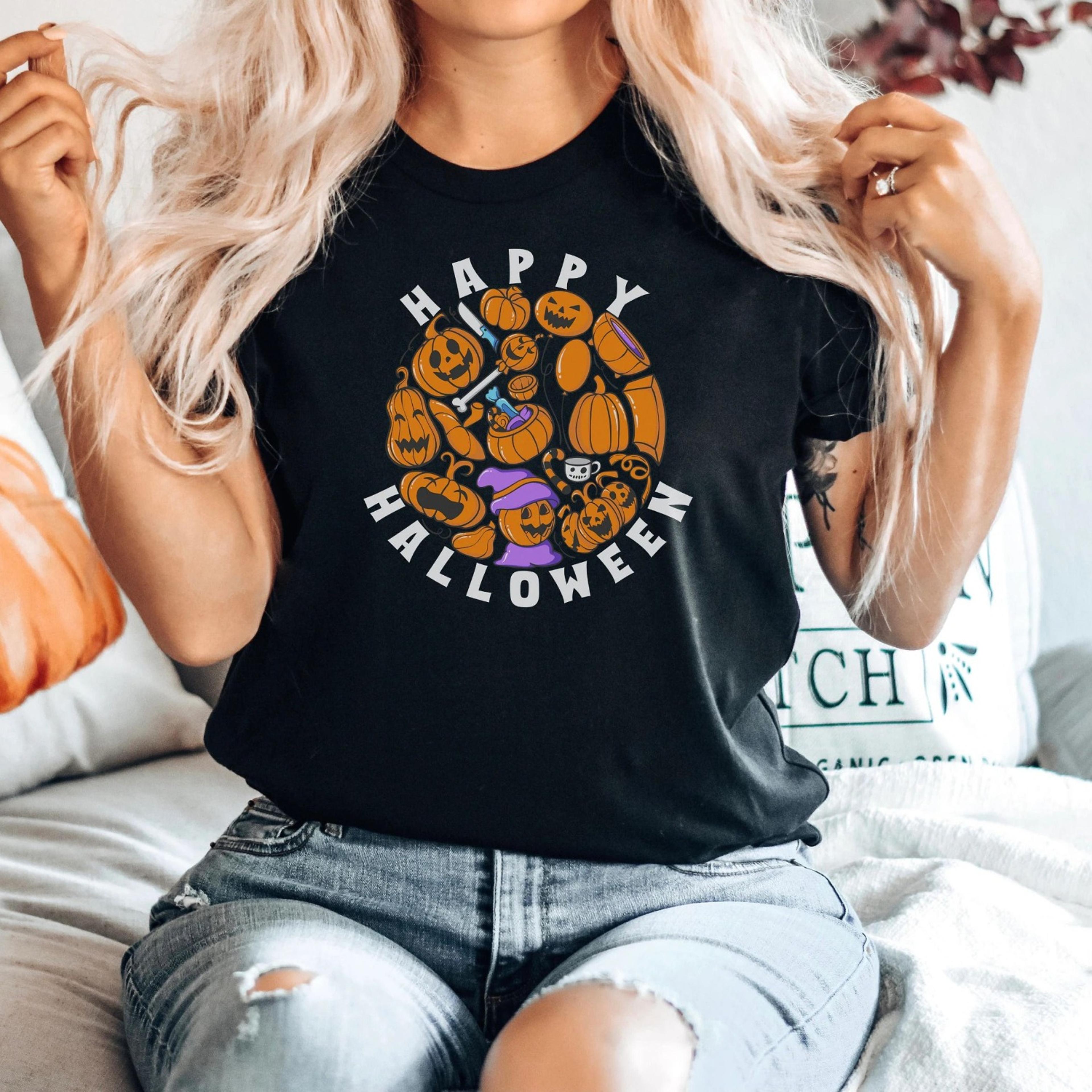happy halloween shirt, cute halloween shirt, halloween party shirt, womens crewneck shirt, gift for halloween,