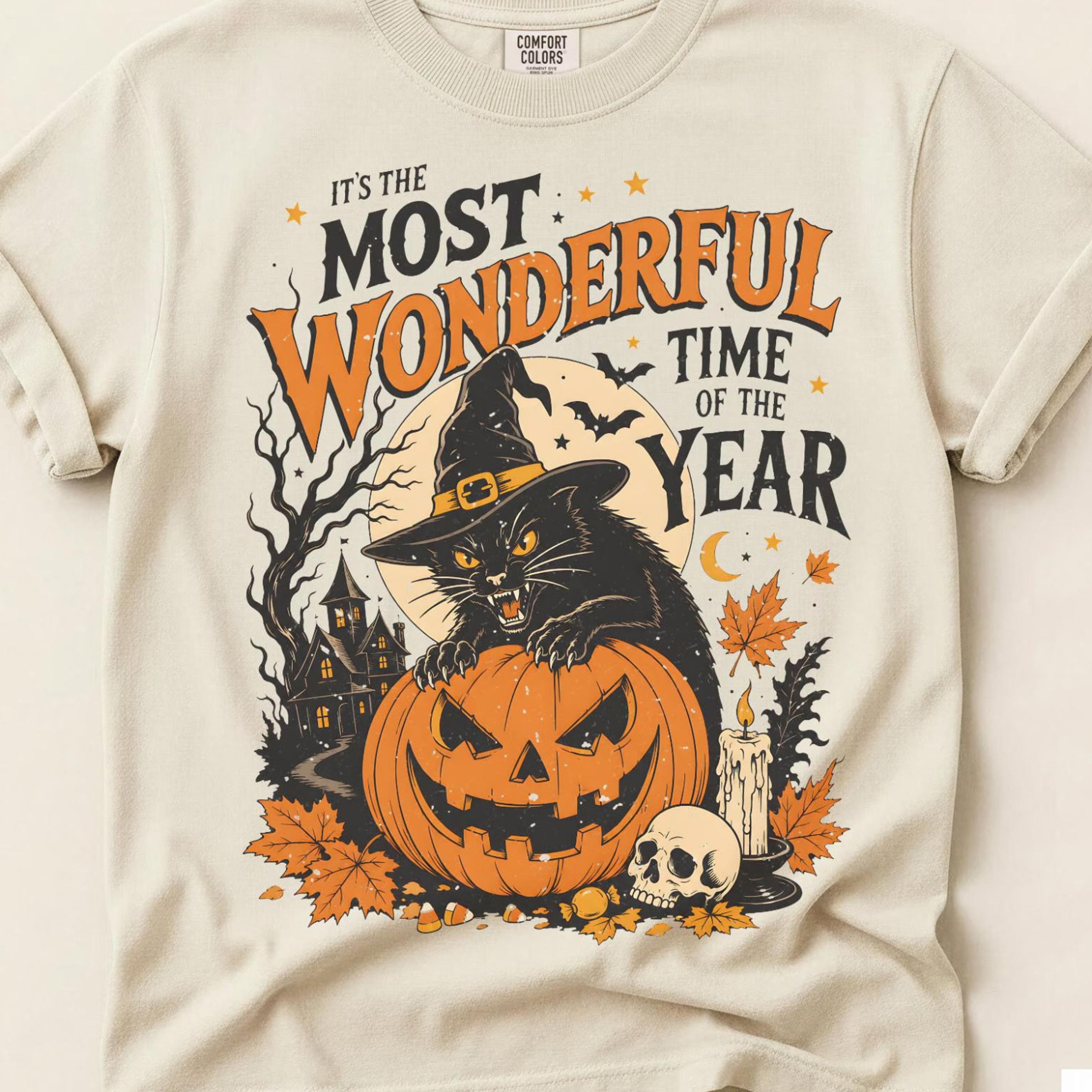 most wonderful time halloween shirt comfort colors witch cat pumpkin tee