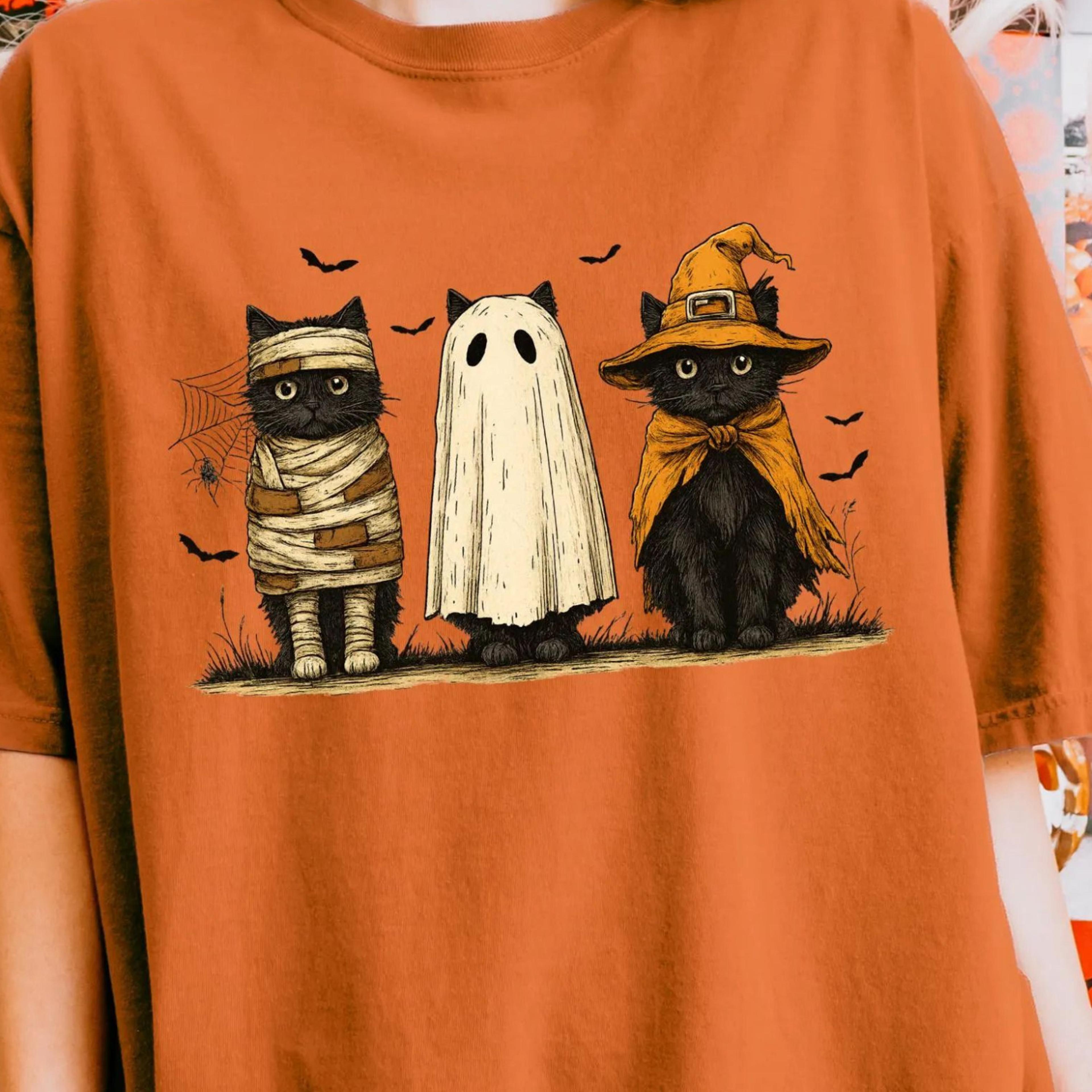 halloween cat shirt comfort colors black cat vintage spooky season graphic tee