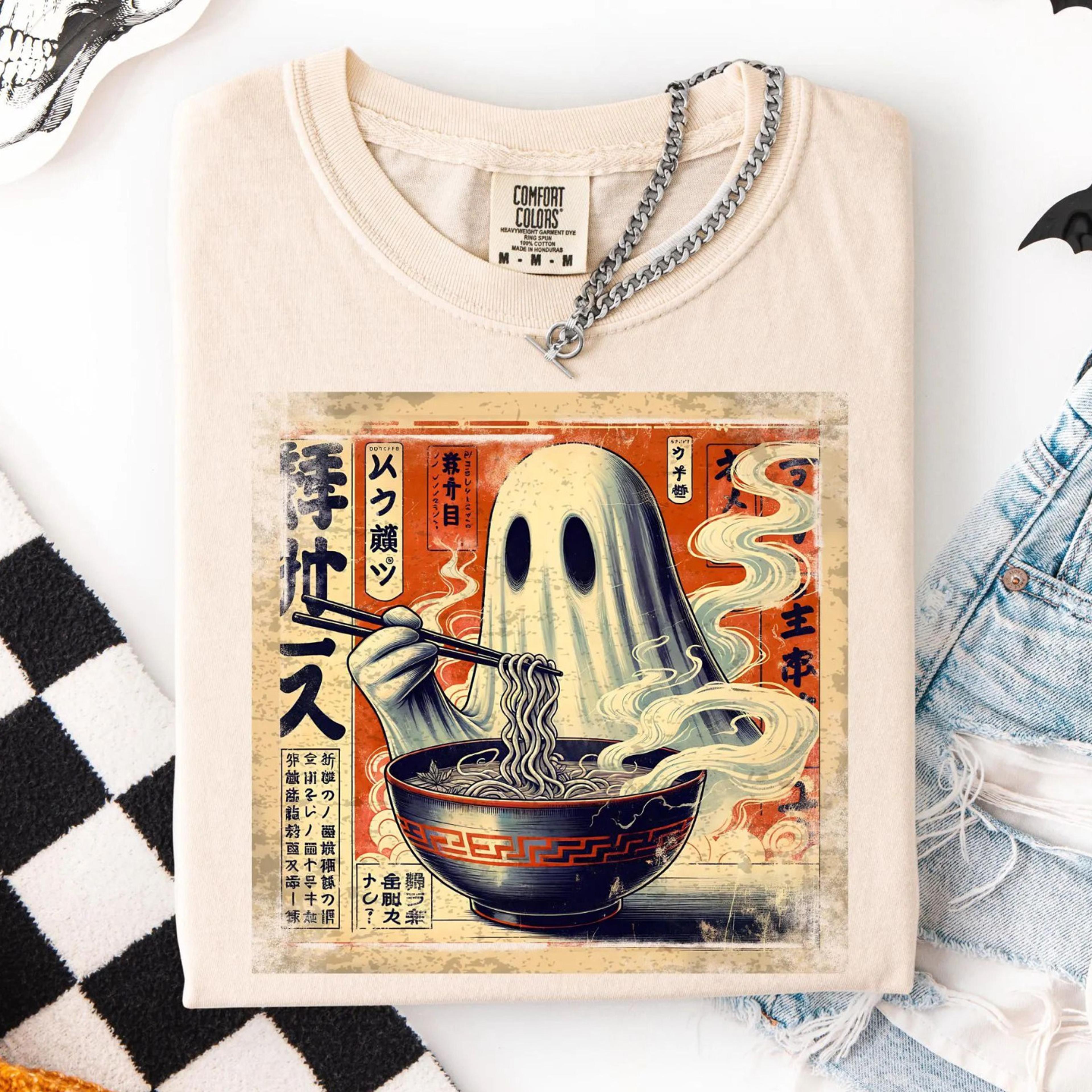 japanese ghost shirt spooky ramen noodles kawaii anime halloween graphic tee