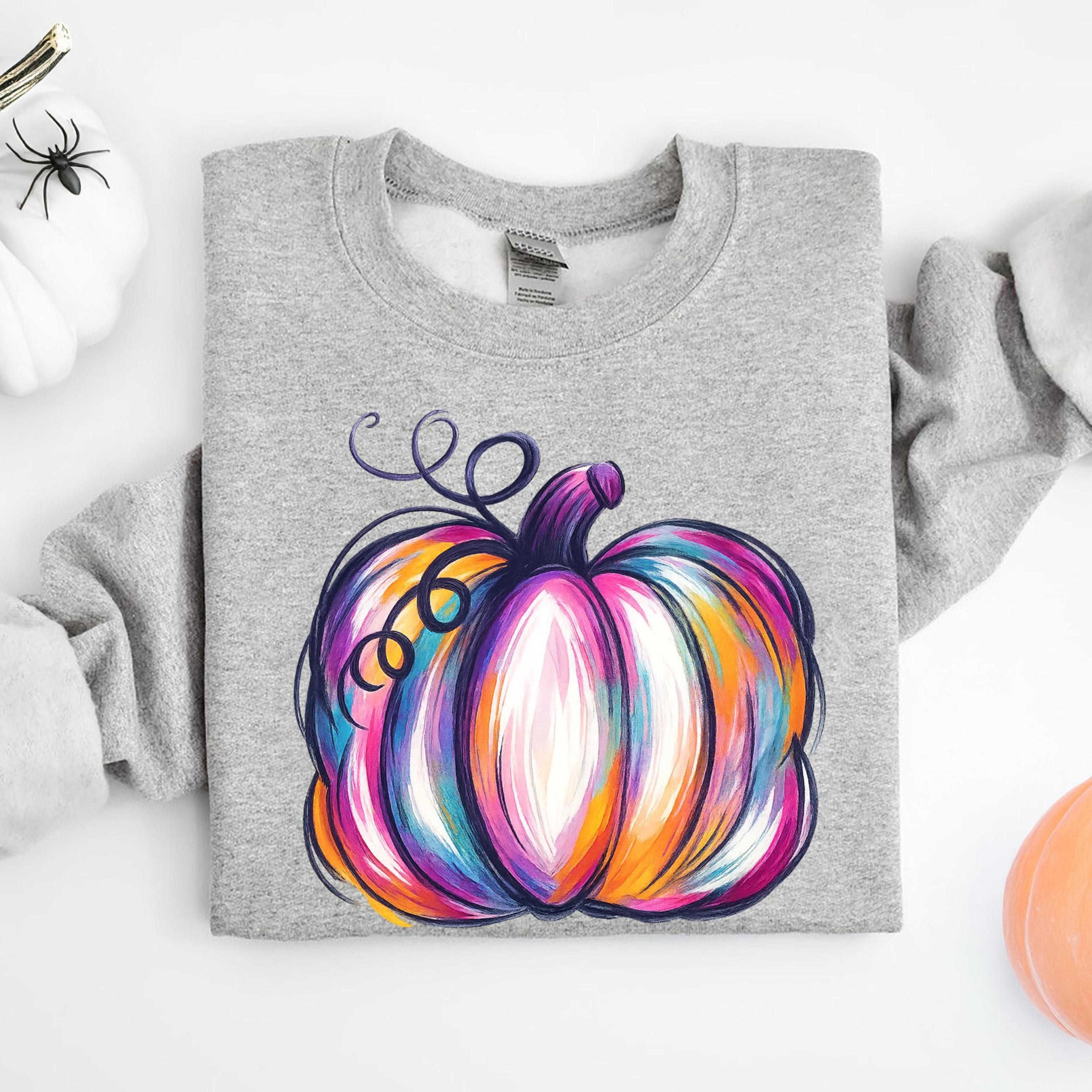 watercolor pumpkin sweatshirt, colorful pumpkin shirt, thanksgiving shirt, halloween shirt, autumn shirt,