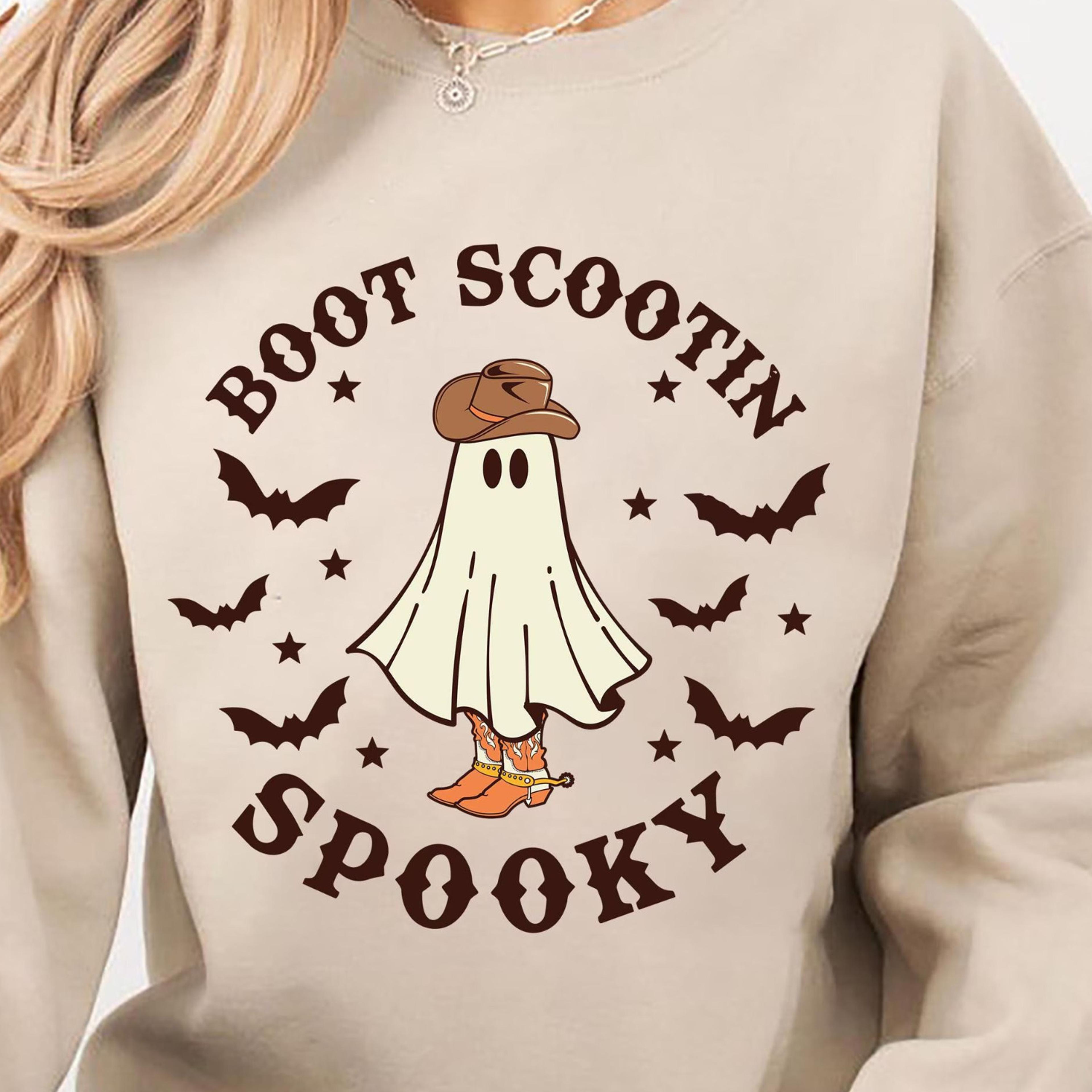 boot scootin spooky sweatshirt cowboy ghost western halloween graphic shirt