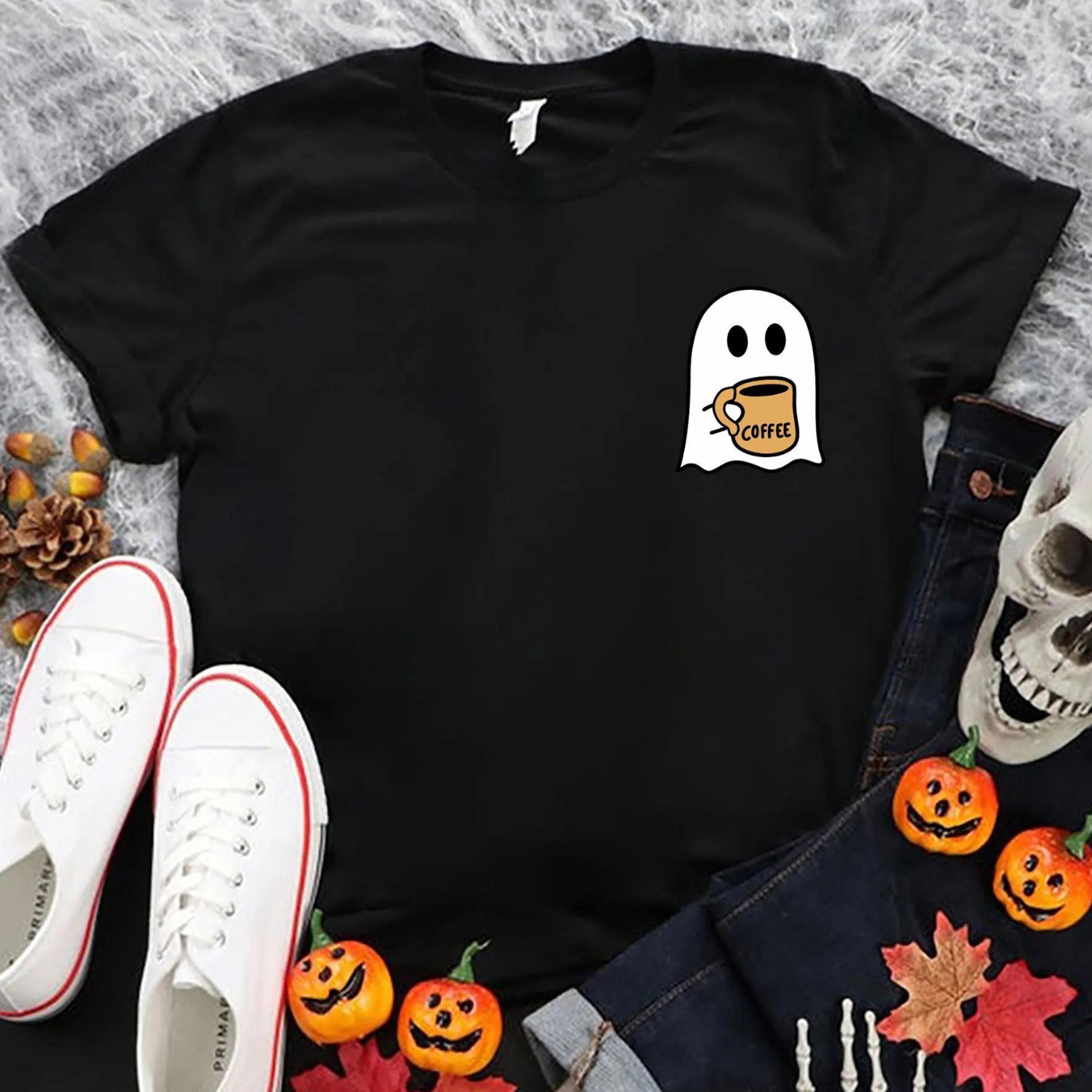 cute spooky coffee t-shirt funny ghost pumpkin halloween fall graphic tee