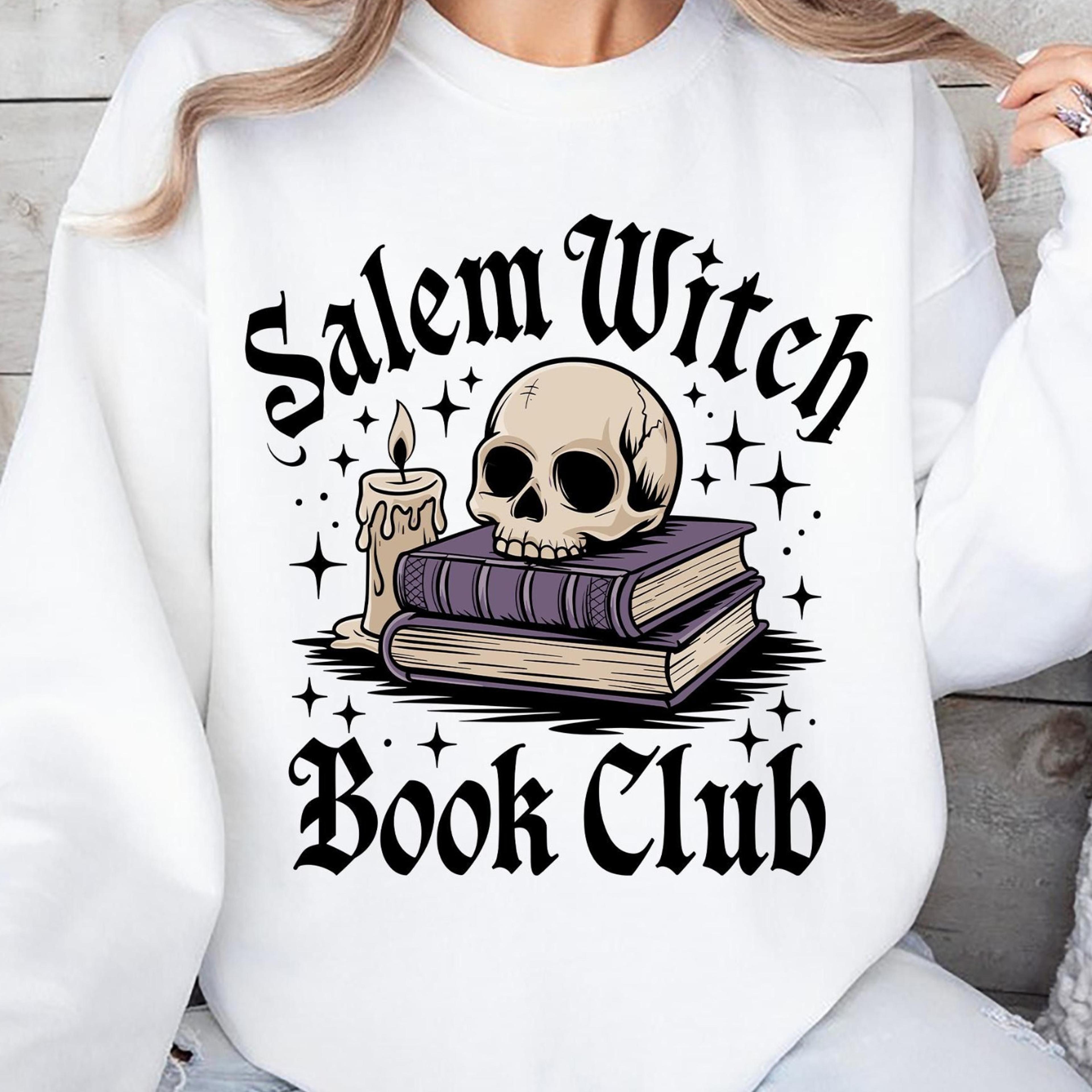salem witch book club sweatshirt funny halloween reading witch skull sweater