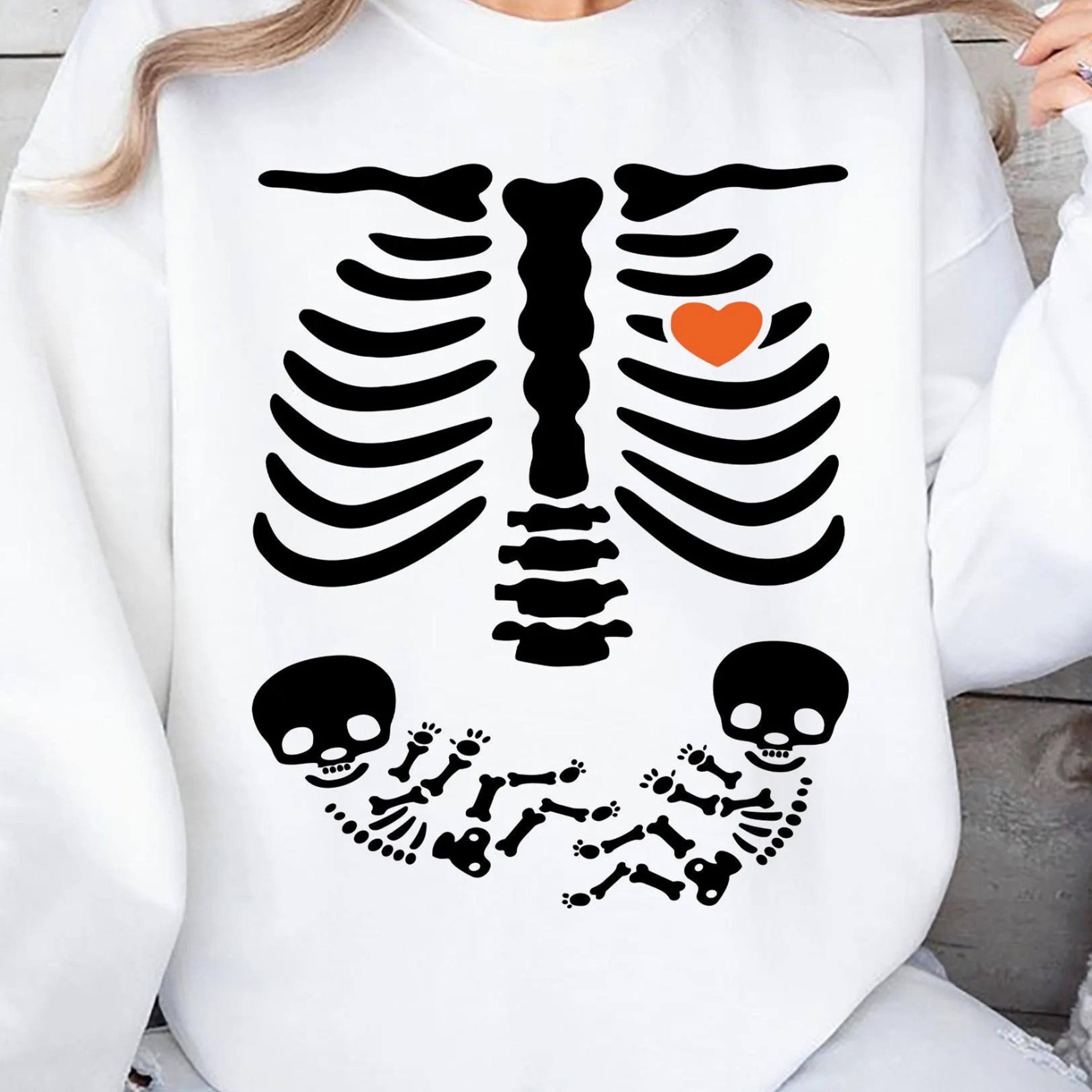 skeleton pregnant twin baby sweatshirt, skeleton halloween maternity shirt, new baby twins, pregnancy announcement tee,