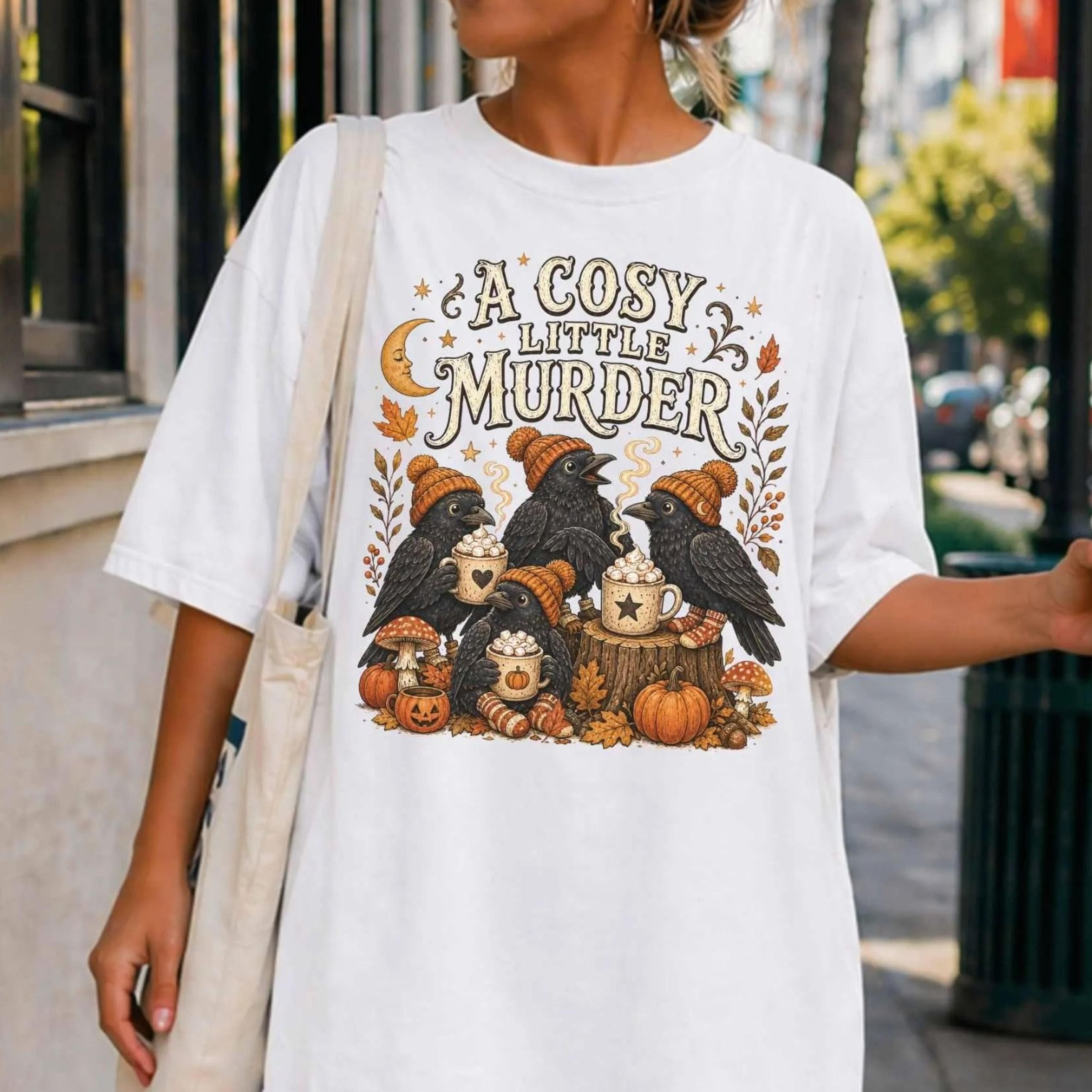 crow raven halloween shirt cosy murder t-shirt | fall season apparel | witchy outfit | dark cottagecore | goth aesthetic