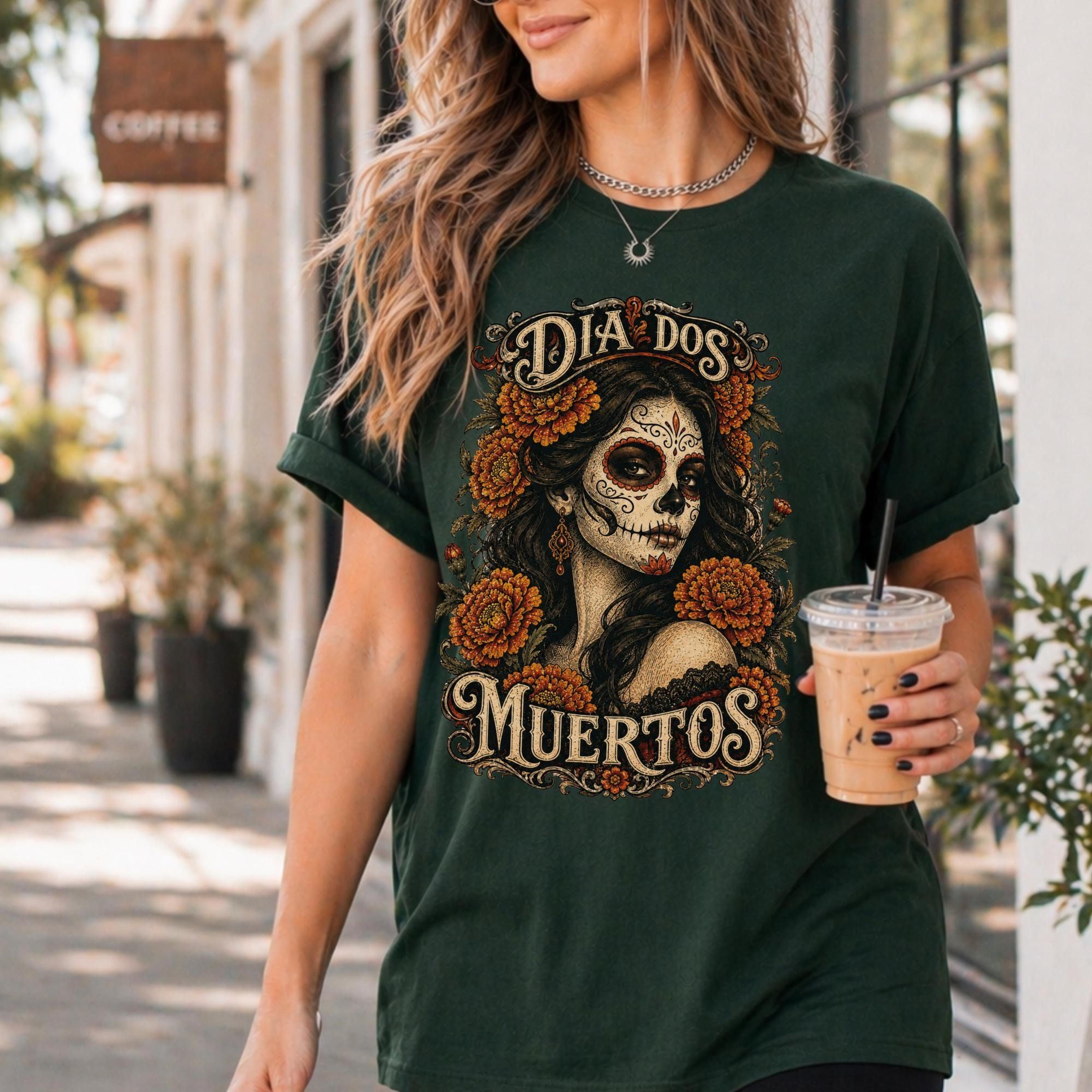 day of the dead mexican skull marigold shirt | halloween folk art witchy floral sugar | dia de los muertas | unisex witc