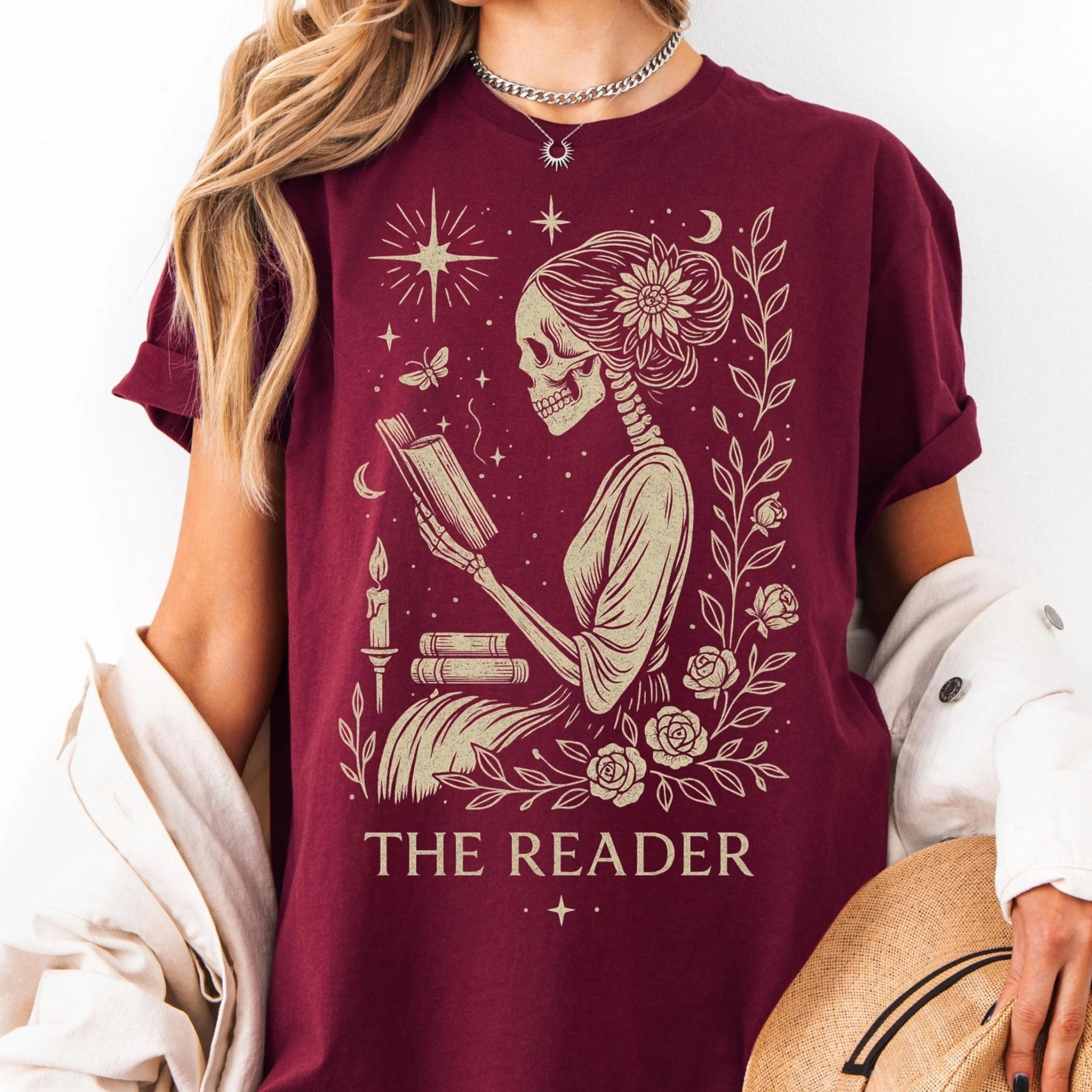 bookish book lover t-shirt tarot card the reader booktok bookstagram shirt, literature gift for reading fiction witchy d