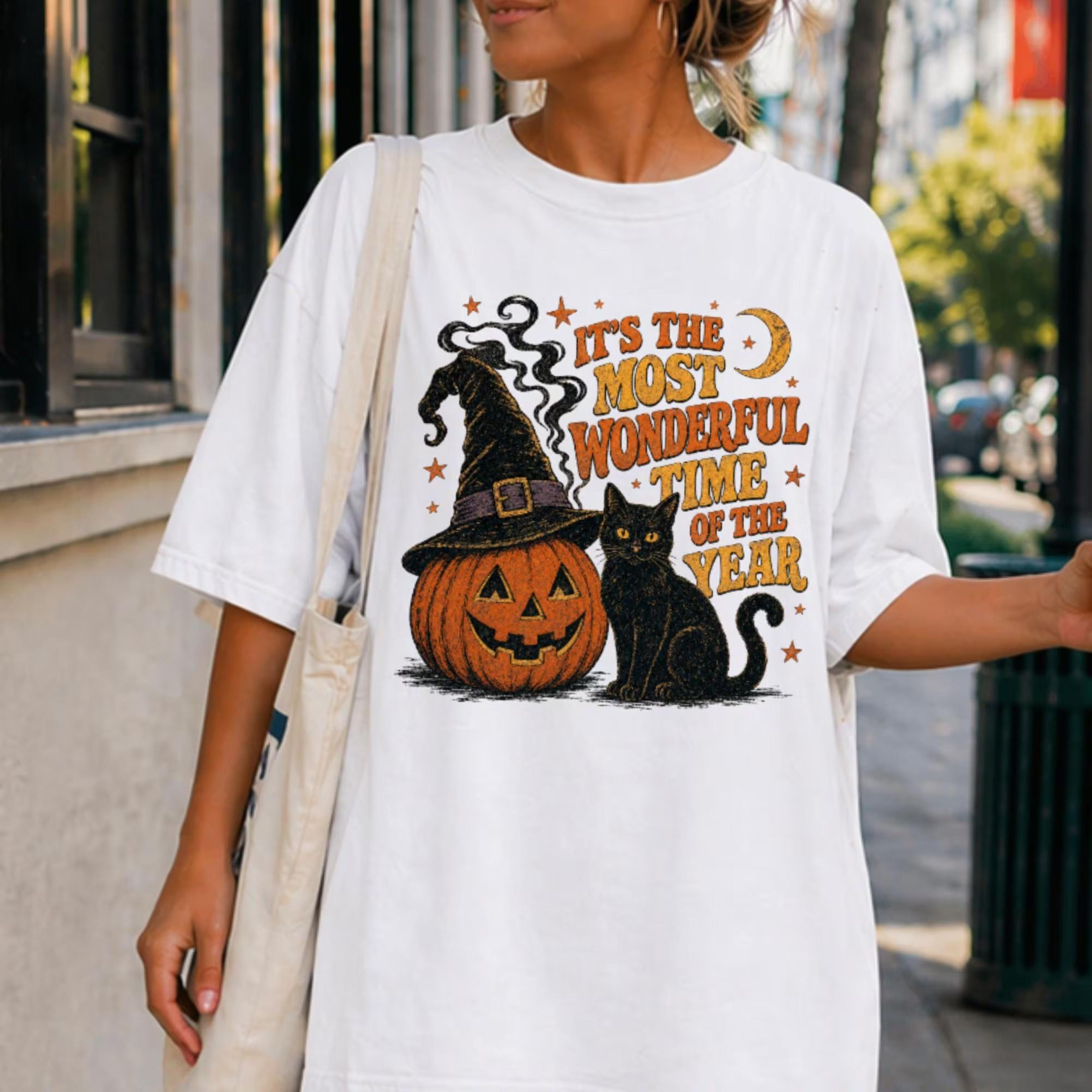 vintage halloween tshirt retro halloween spooky black cat shirt witchy pumpkin