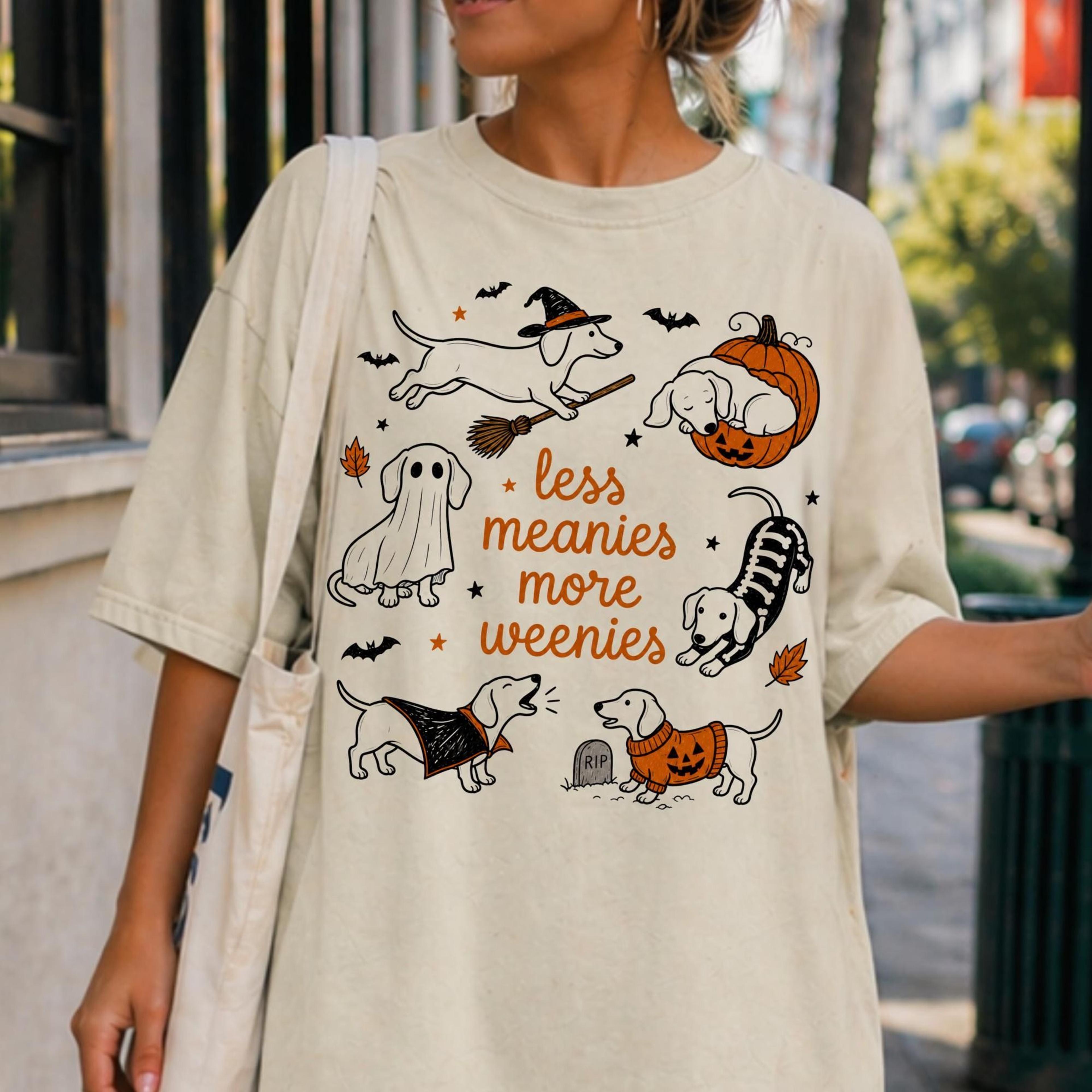 daschund halloween less meanies more weenies funny doxie tshirt | wiener dog mom dachshund lover | sausage cute weenie