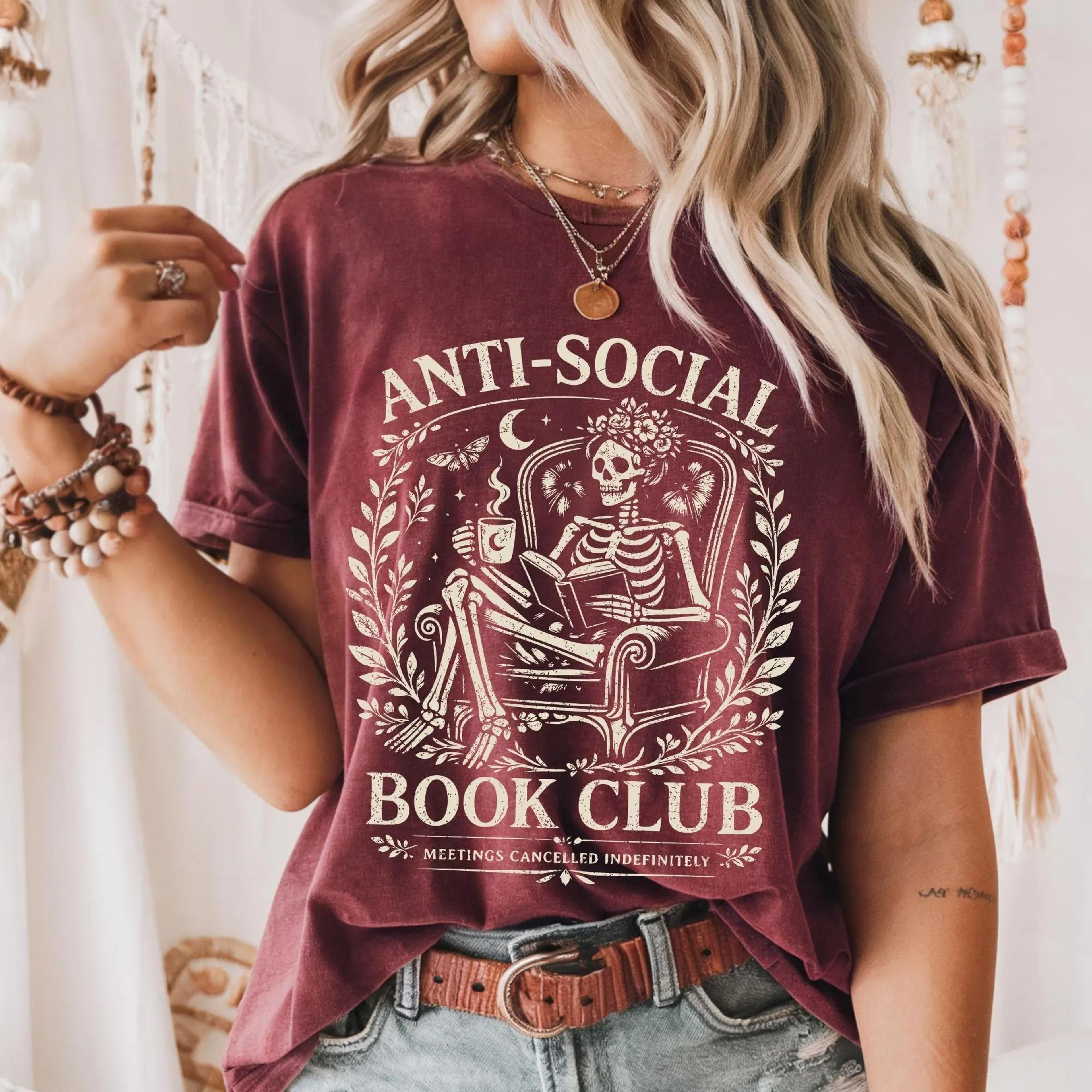 book lover reading shirt anti-social skeleton t-shirt - 'book club' reader tee - booktok bookstagram gift for bookish bo