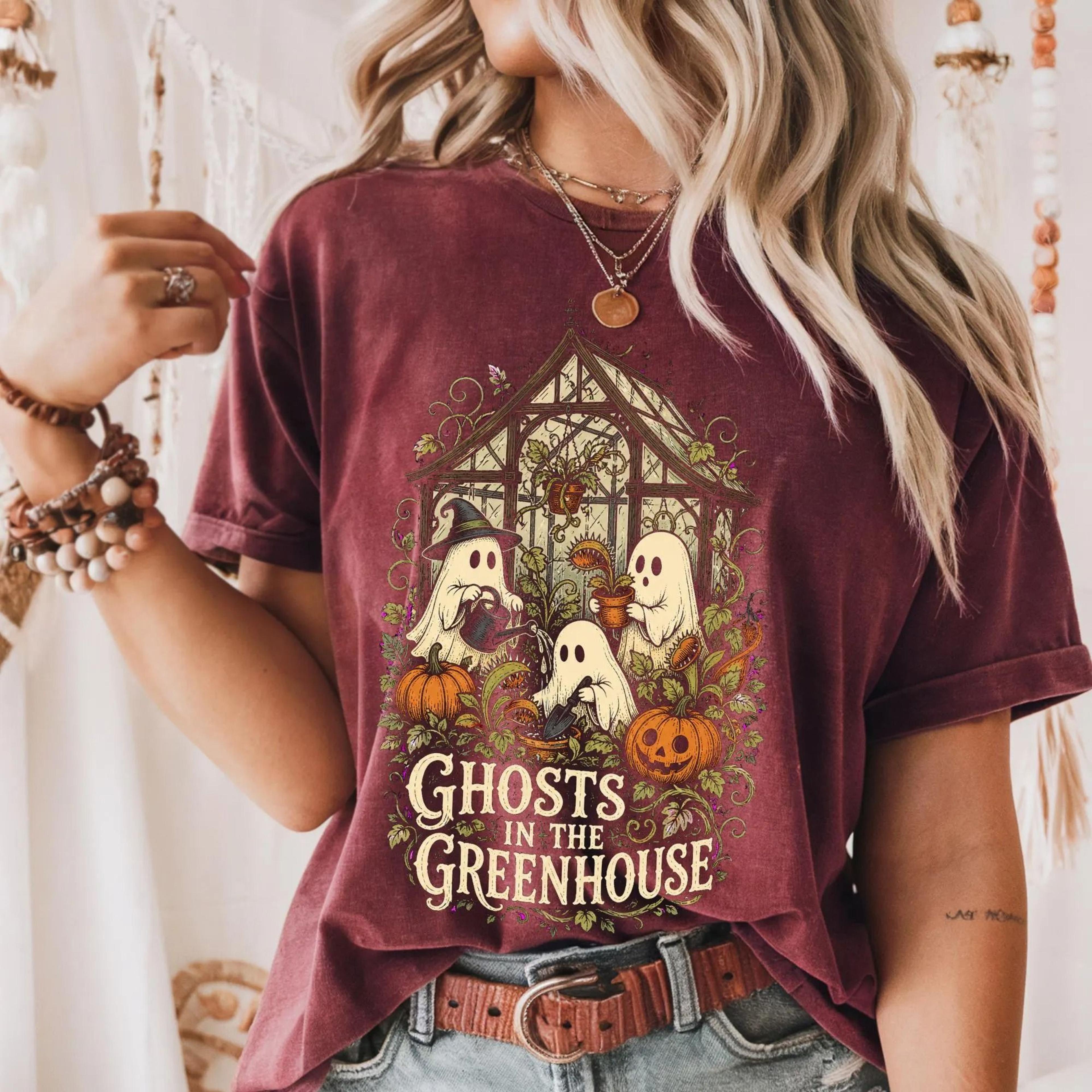 ghosts in the greenhouse shirt, haunted garden t-shirt, cute ghost tee, spooky plant lover shirt, halloween gardening gi