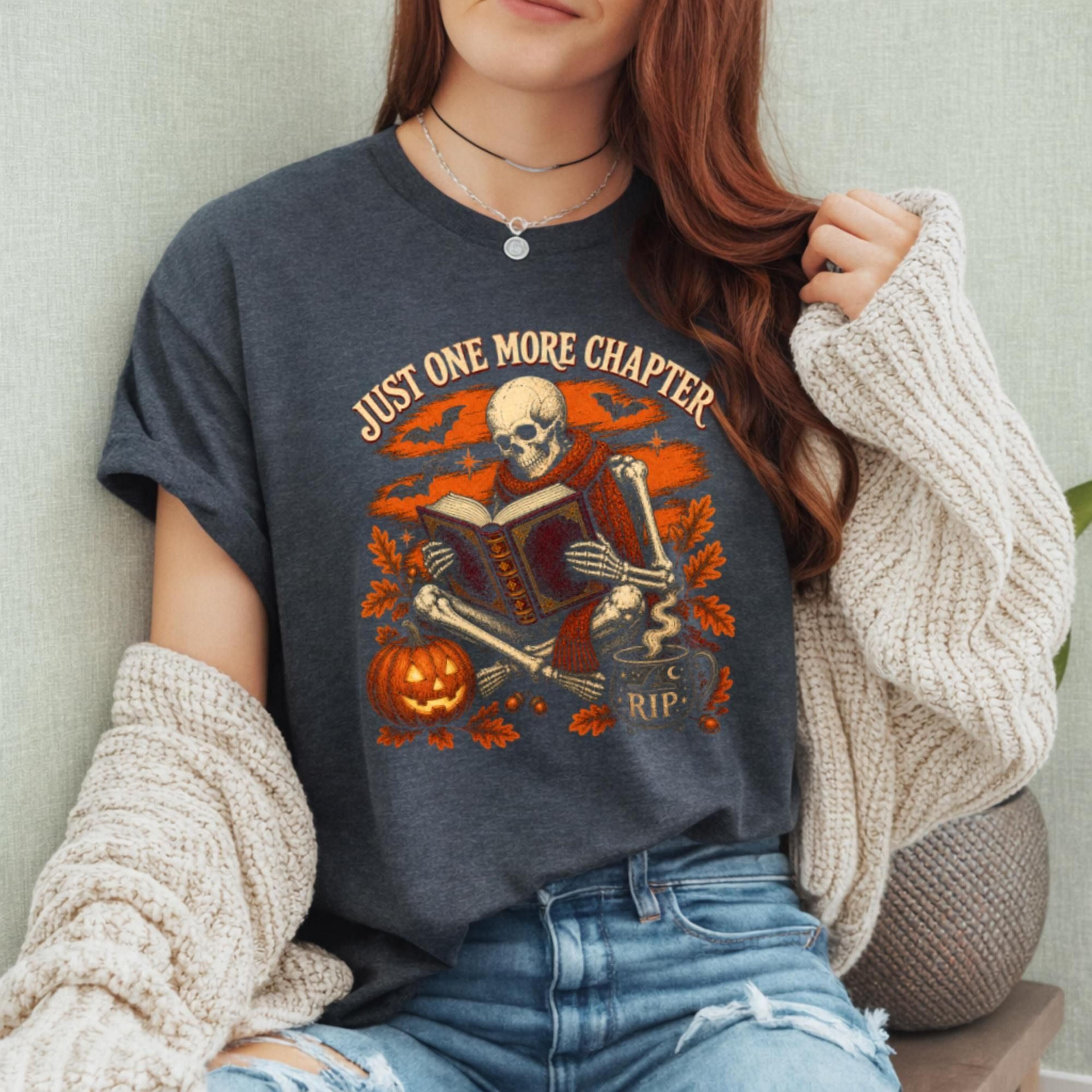 halloween bookish skeleton rip reader tarot book lover t-shirt literature gift for reading, booktok book fiction dark ac