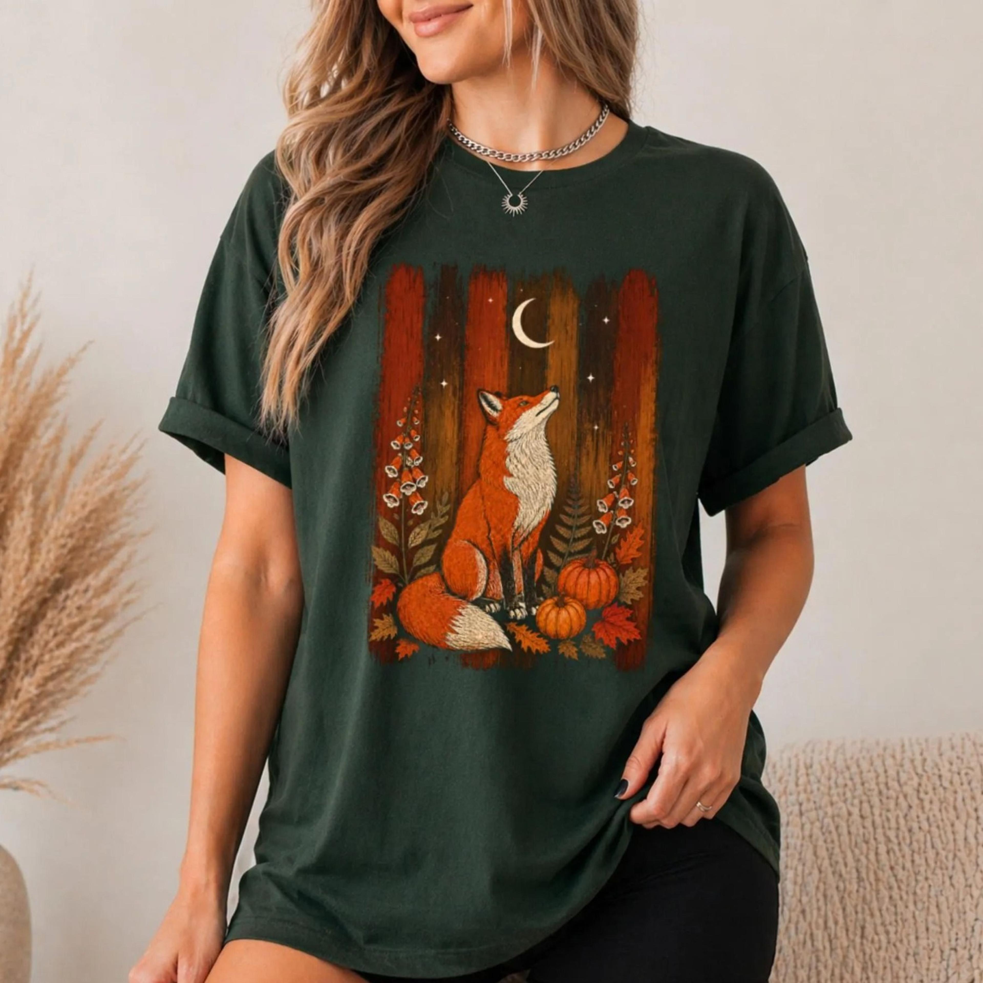 halloween fox floral boho autumn fall shirt | pumpkin cottagecore spookytee | flower botanical woodland forest bats cozy