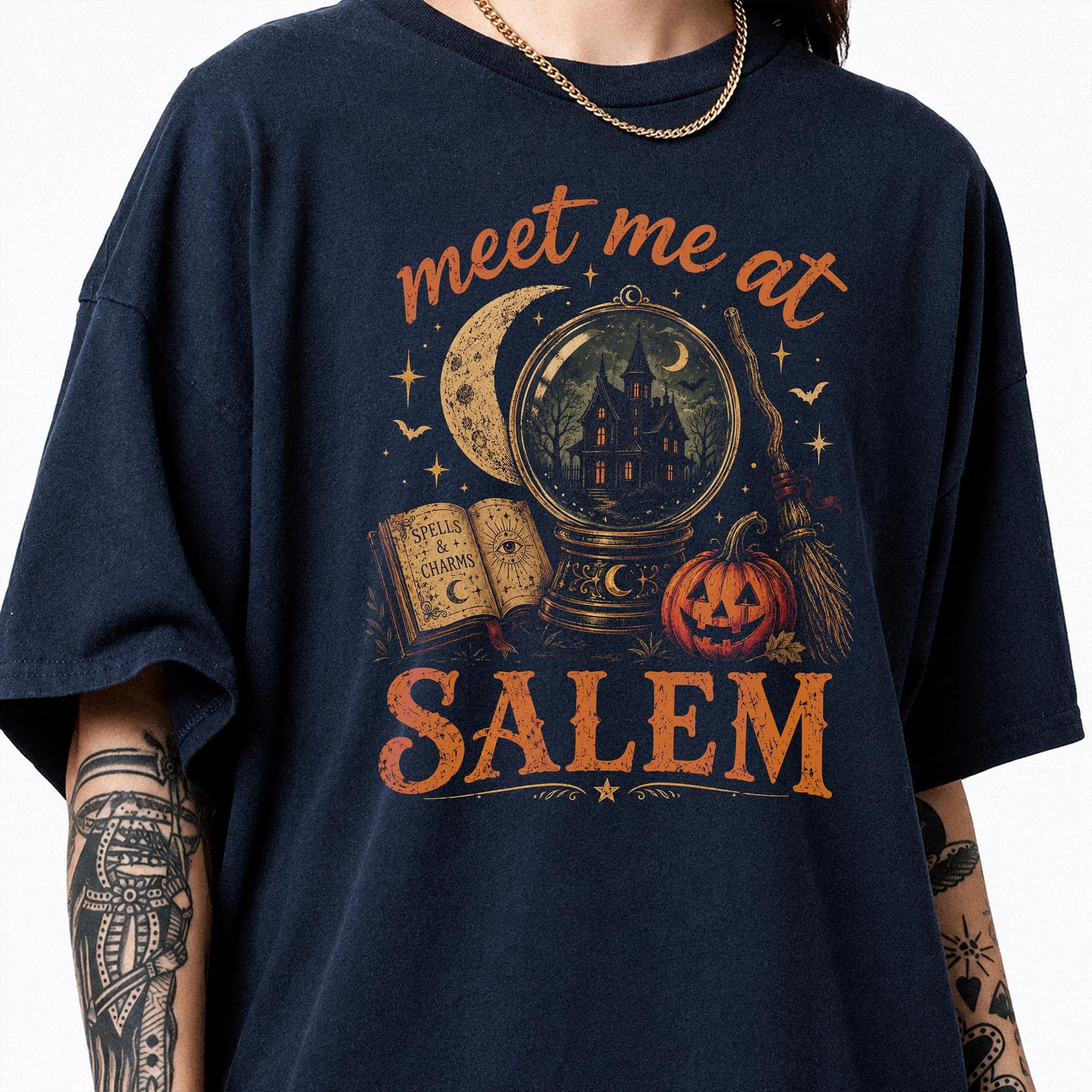 meet me at salem shirt, witchy halloween t-shirt, spooky salem shirt, halloween witch lover gift, crystal ball witch tee