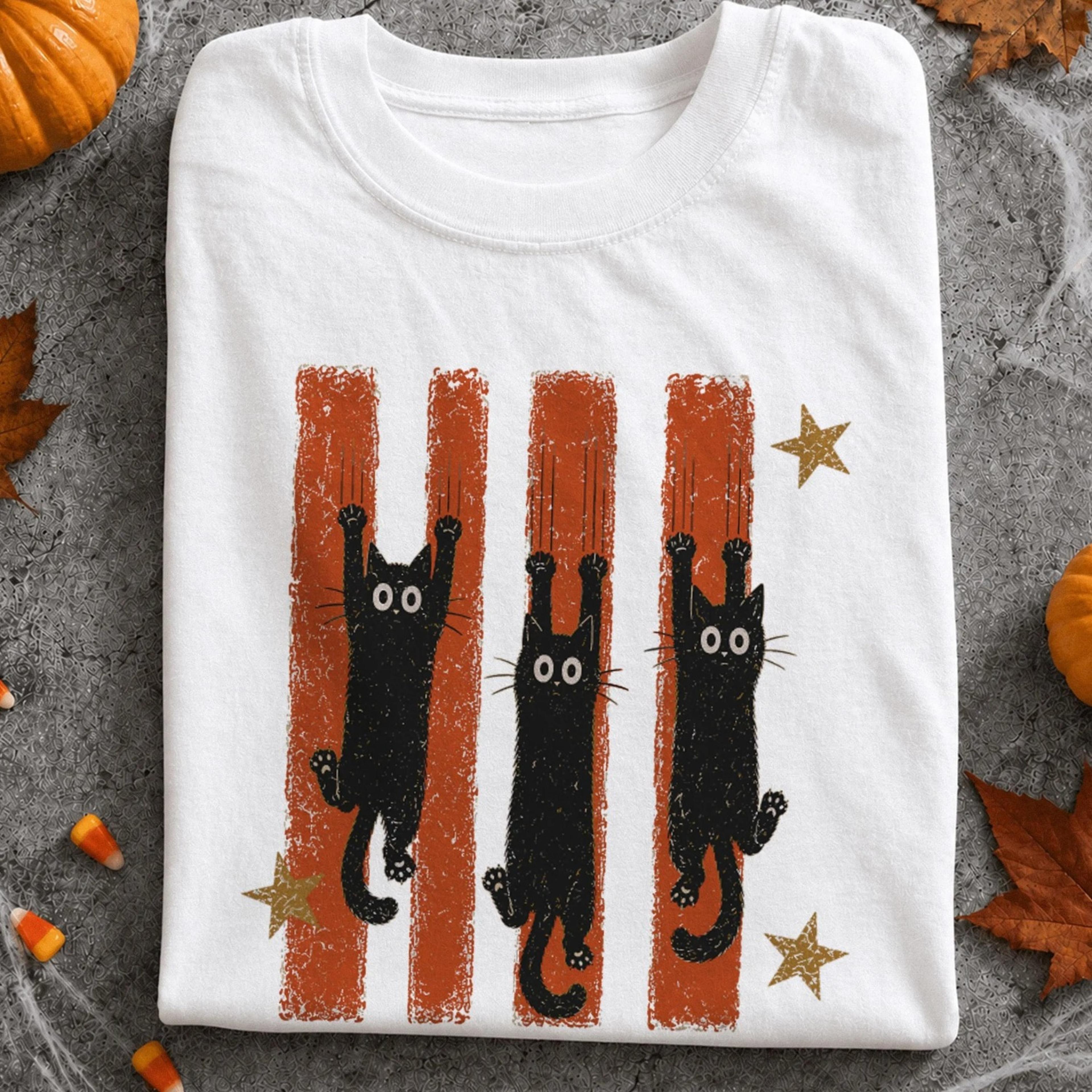 vintage cat halloween t-shirt, boho witchy goth apparel, cute oversized cottagecore gift, retro spooky season tee