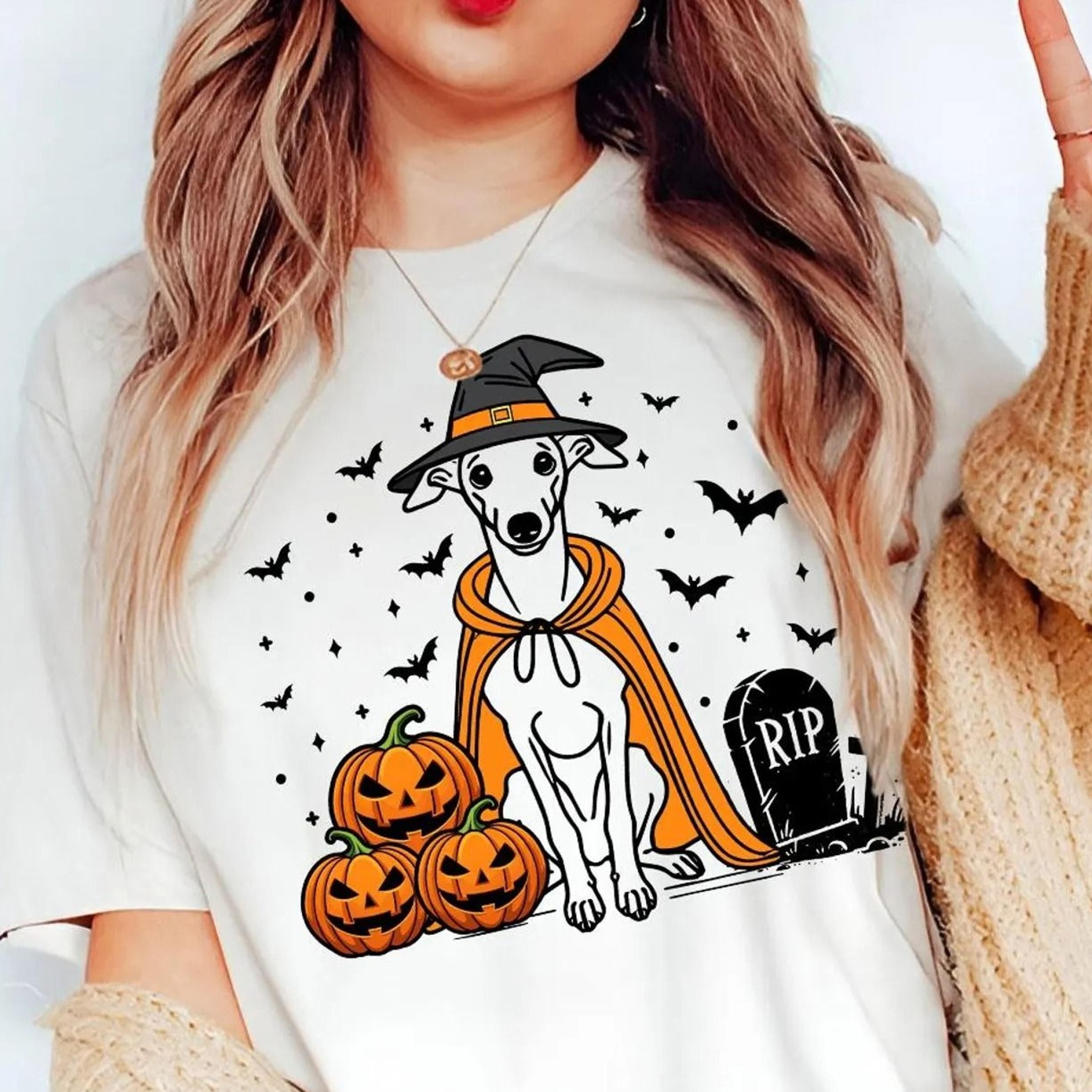 greyhound halloween shirt | spooky whippet witch tshirt | pumpkin greyhound dog tee | funny halloween dog lover gift | f