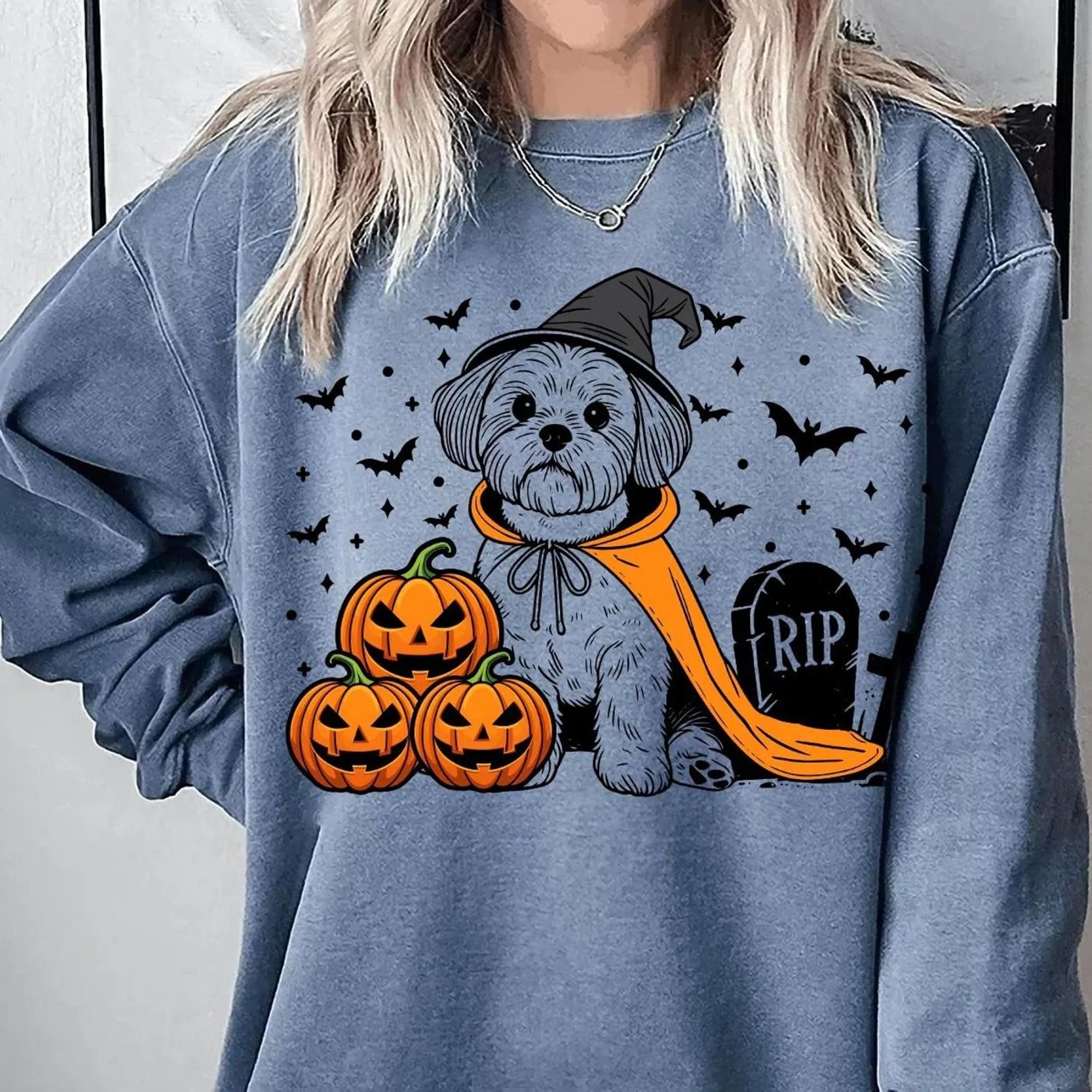 shih tzu halloween sweatshirt | spooky shih tzu witch sweater | pumpkin shih tzu dog | funny halloween dog lover gift |