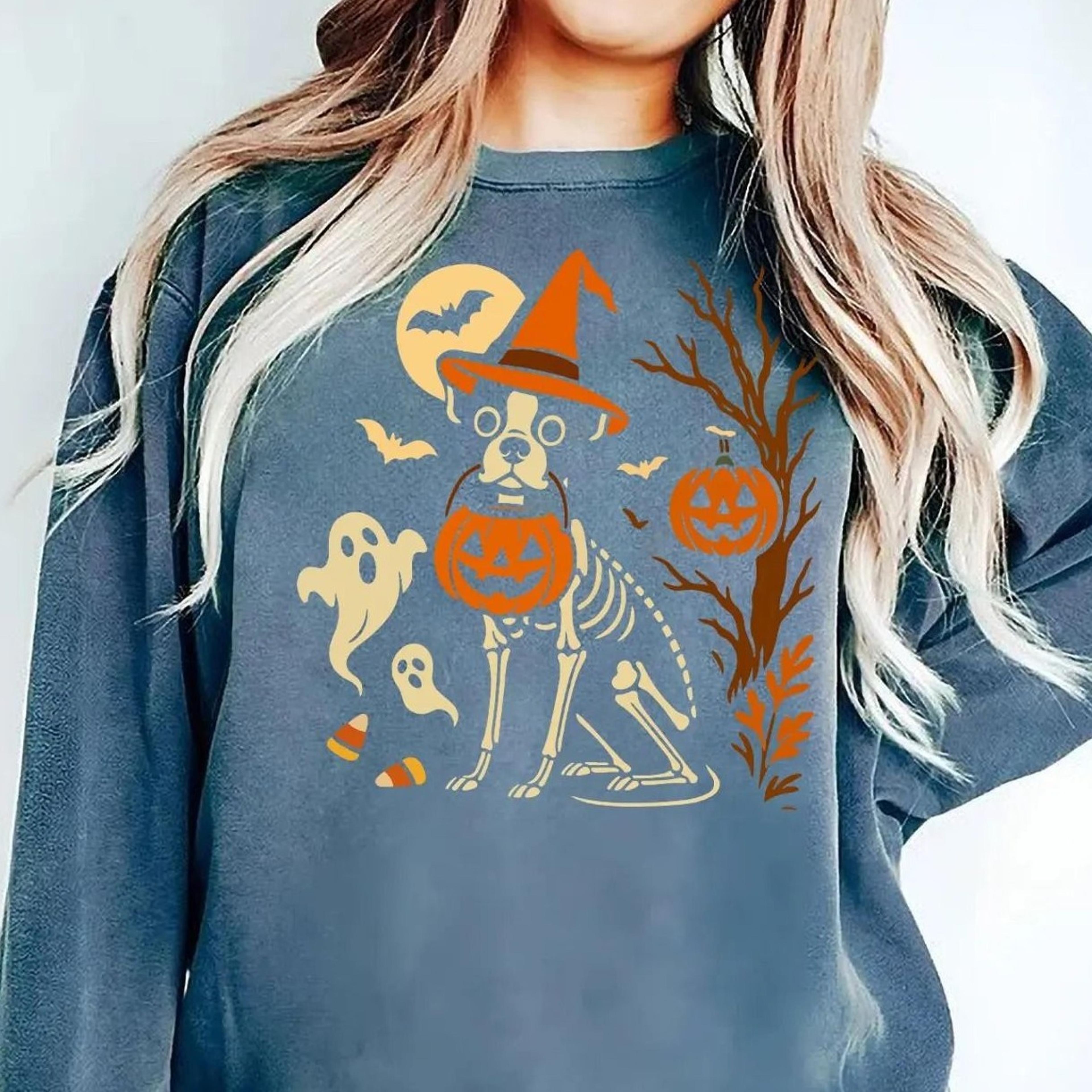 boston terrier halloween sweatshirt | boston terrier skeleton sweater | halloween boston dog lover gift | boston terrier