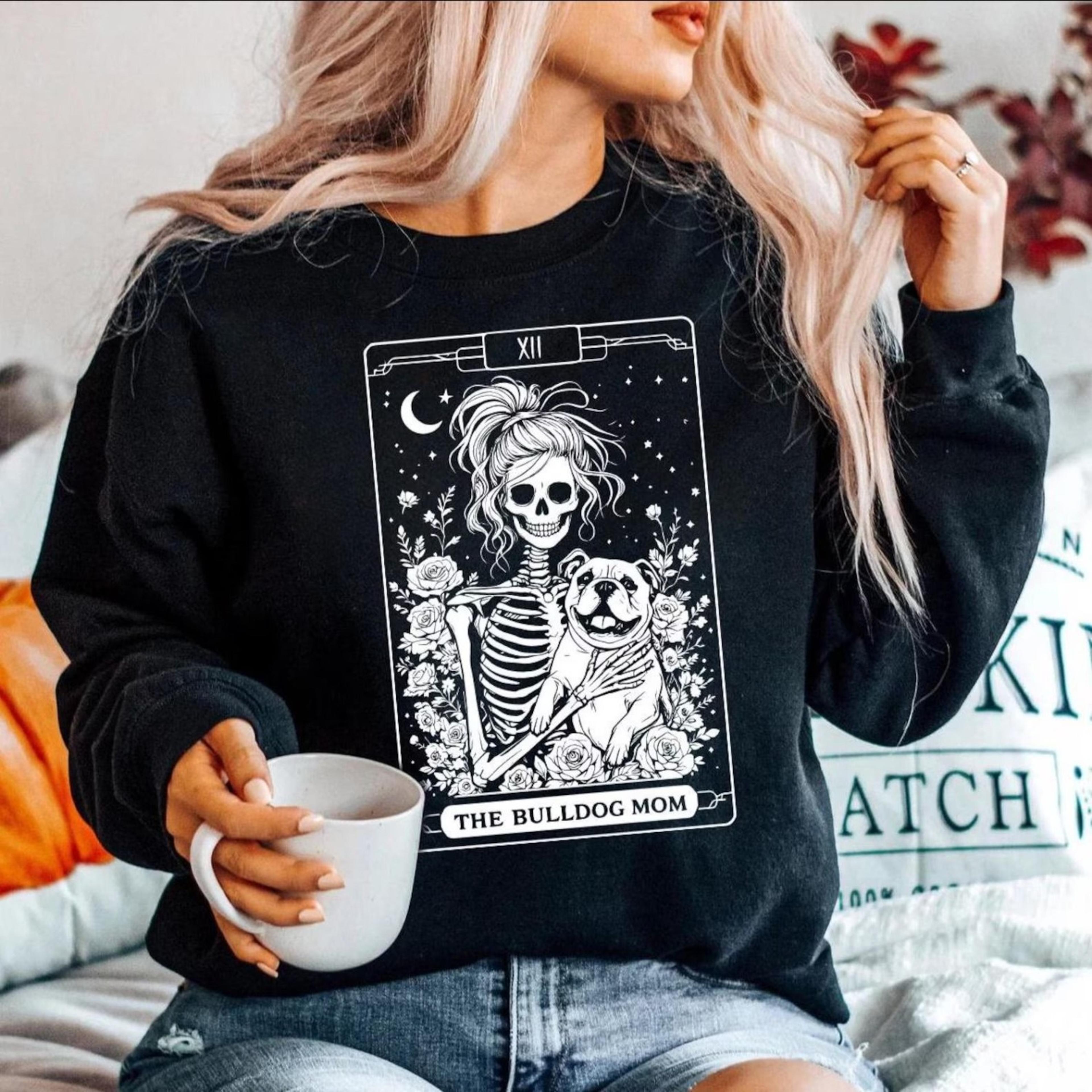 bulldog skeleton mom sweatshirt, dog lover crewneck, bulldog mama gift, bulldog mama graphic, dog mom sweater