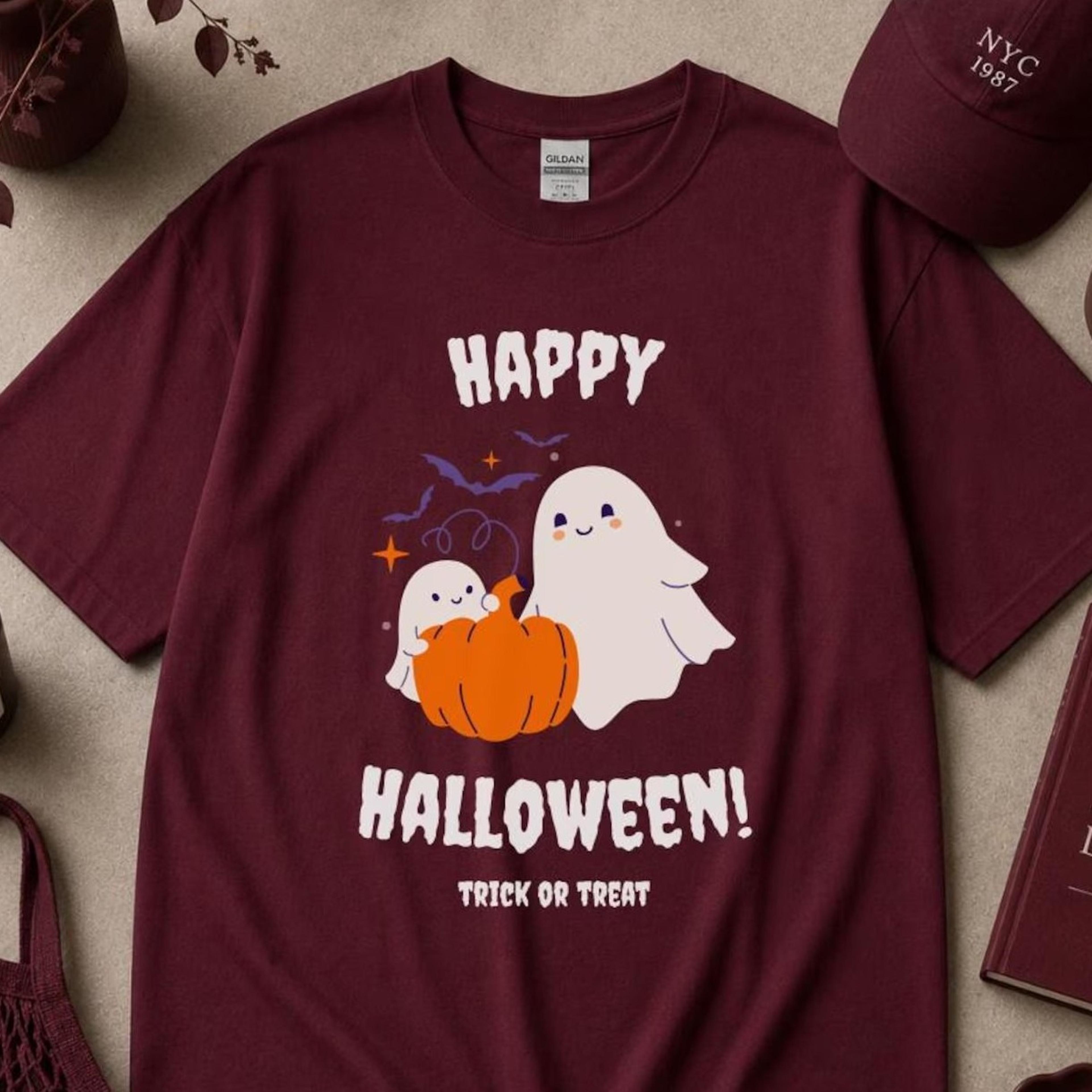 cute halloween ghost shirt, ghost pumpkin shirt, happy halloween tee, spooky season shirt, cute ghost graphic tee, fall