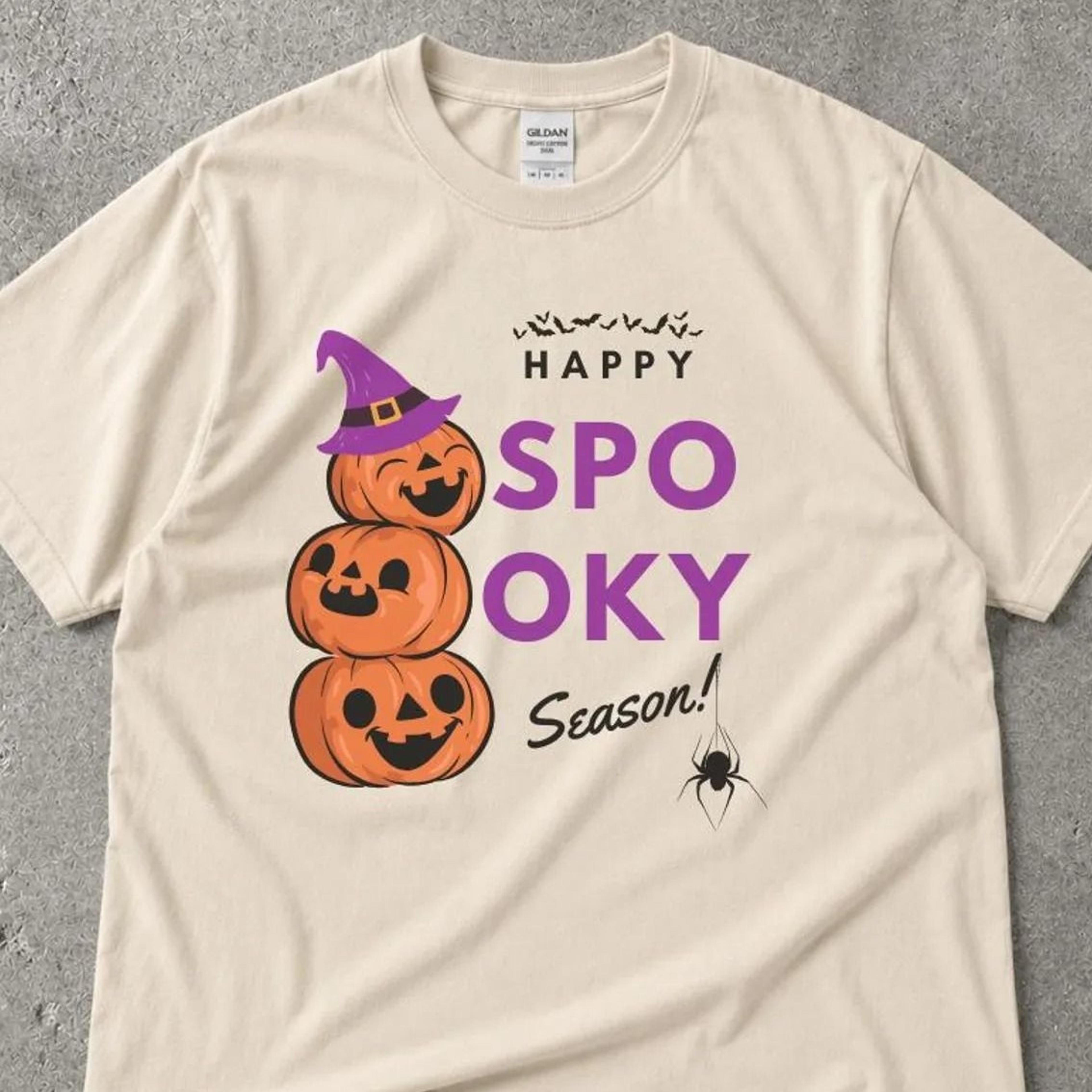 happy spooky season shirt, halloween graphic tee, jack o lantern graphic, striped halloween design tshirt, halloween shi