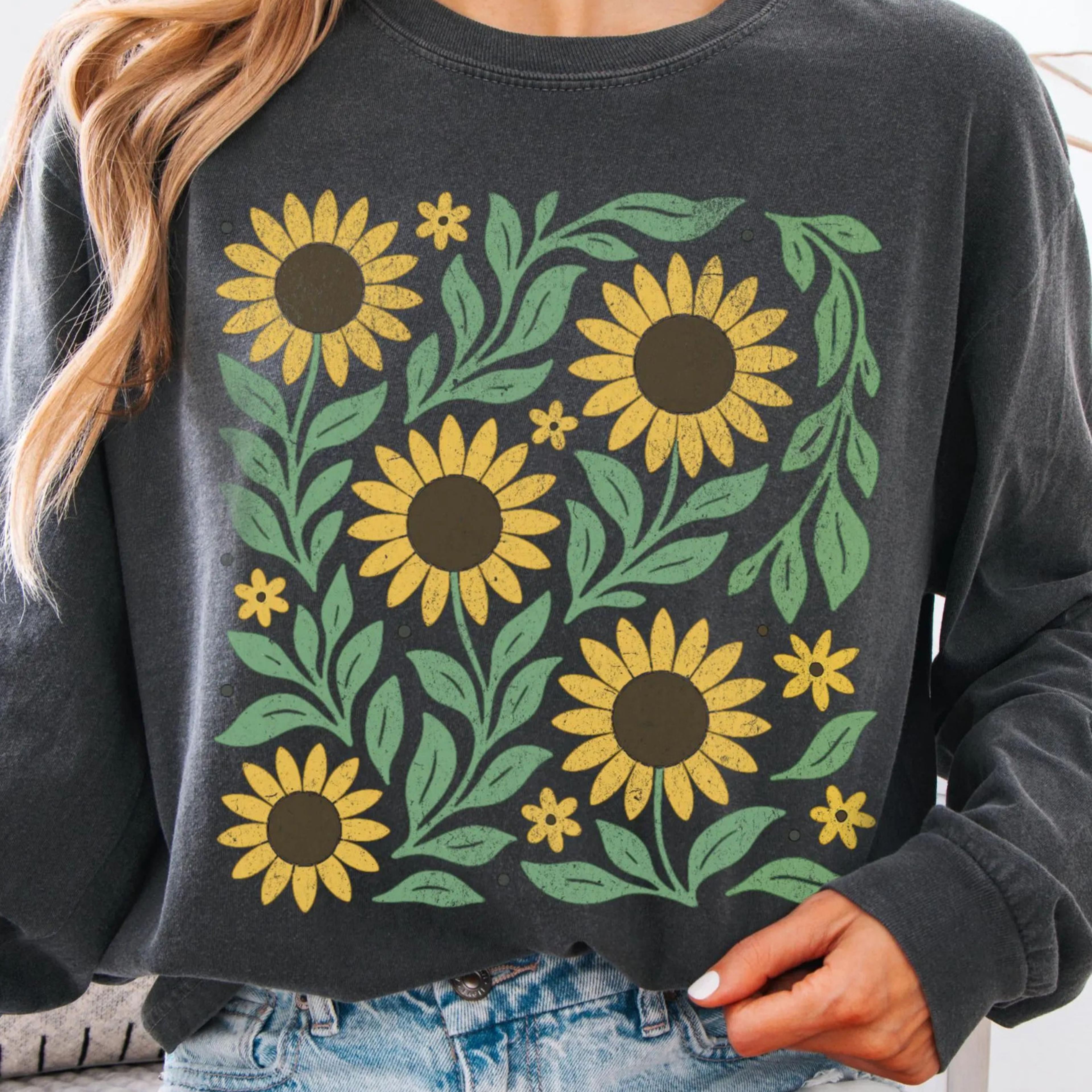 sunflower comfort colors shirt stamped flowers boho garden tee