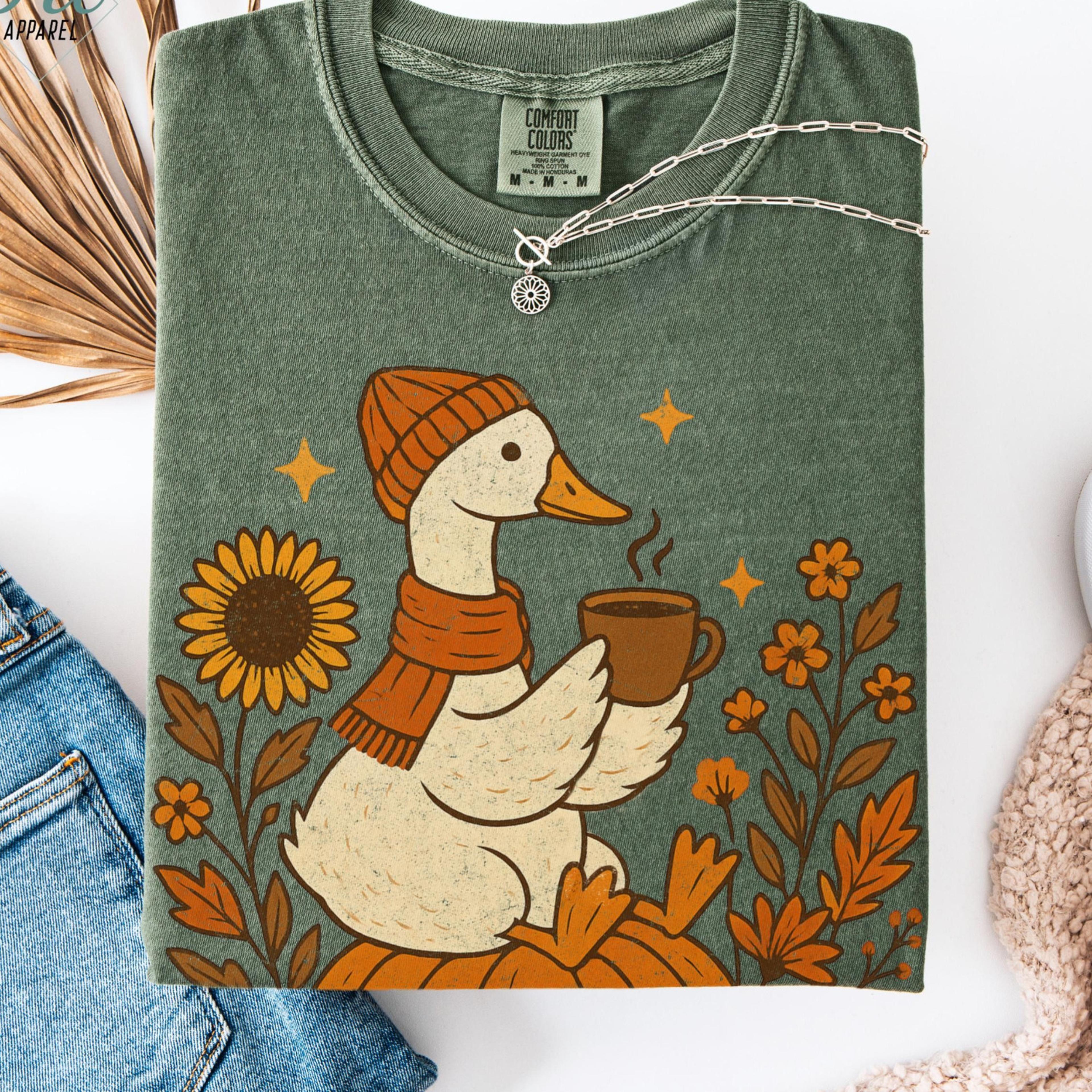 goose on pumpkin comfort colors shirt vintage fall graphic tee