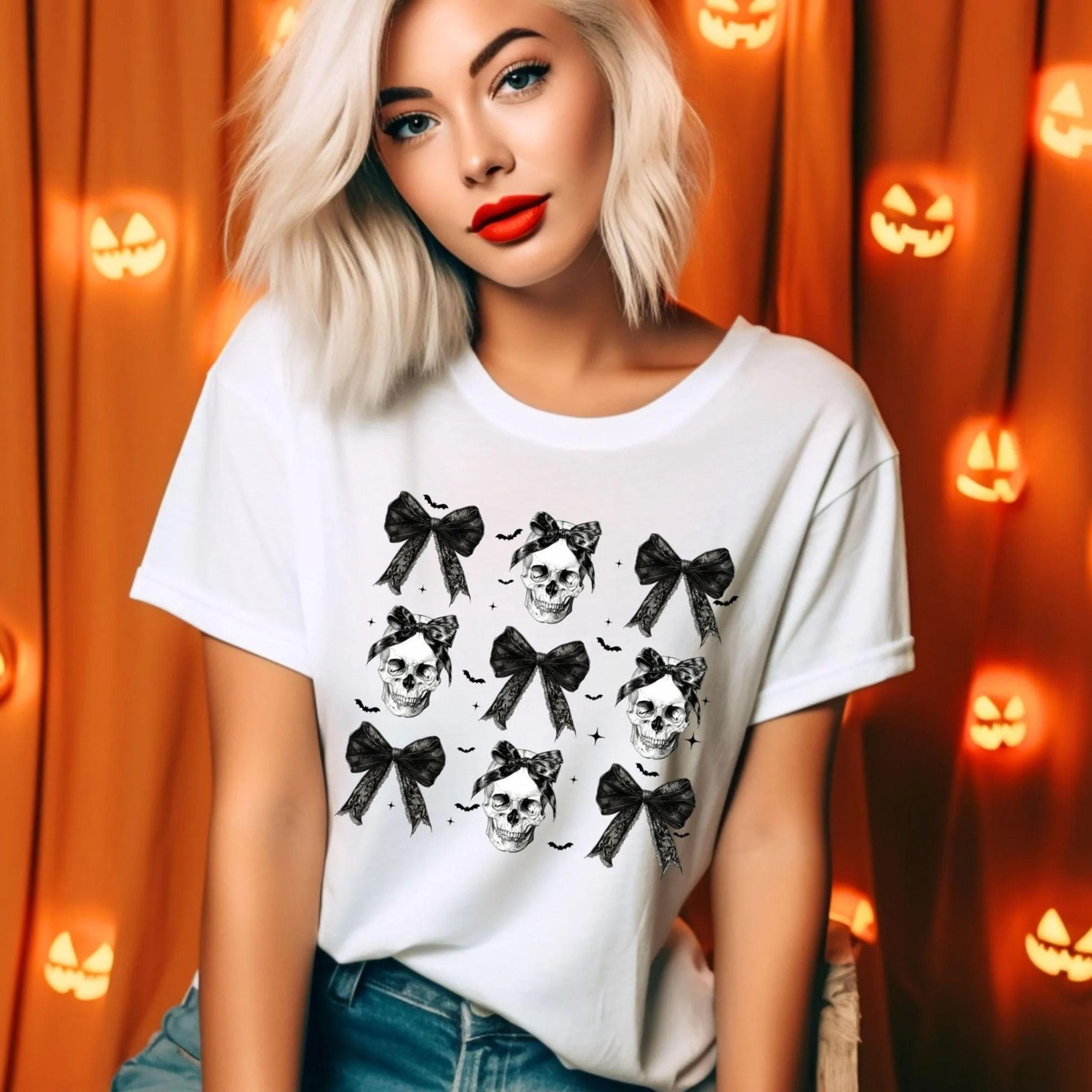 halloween skull black bow sweatshirt, retro halloween shirt, halloween women's sweatshirt, halloween costume, fall sweat