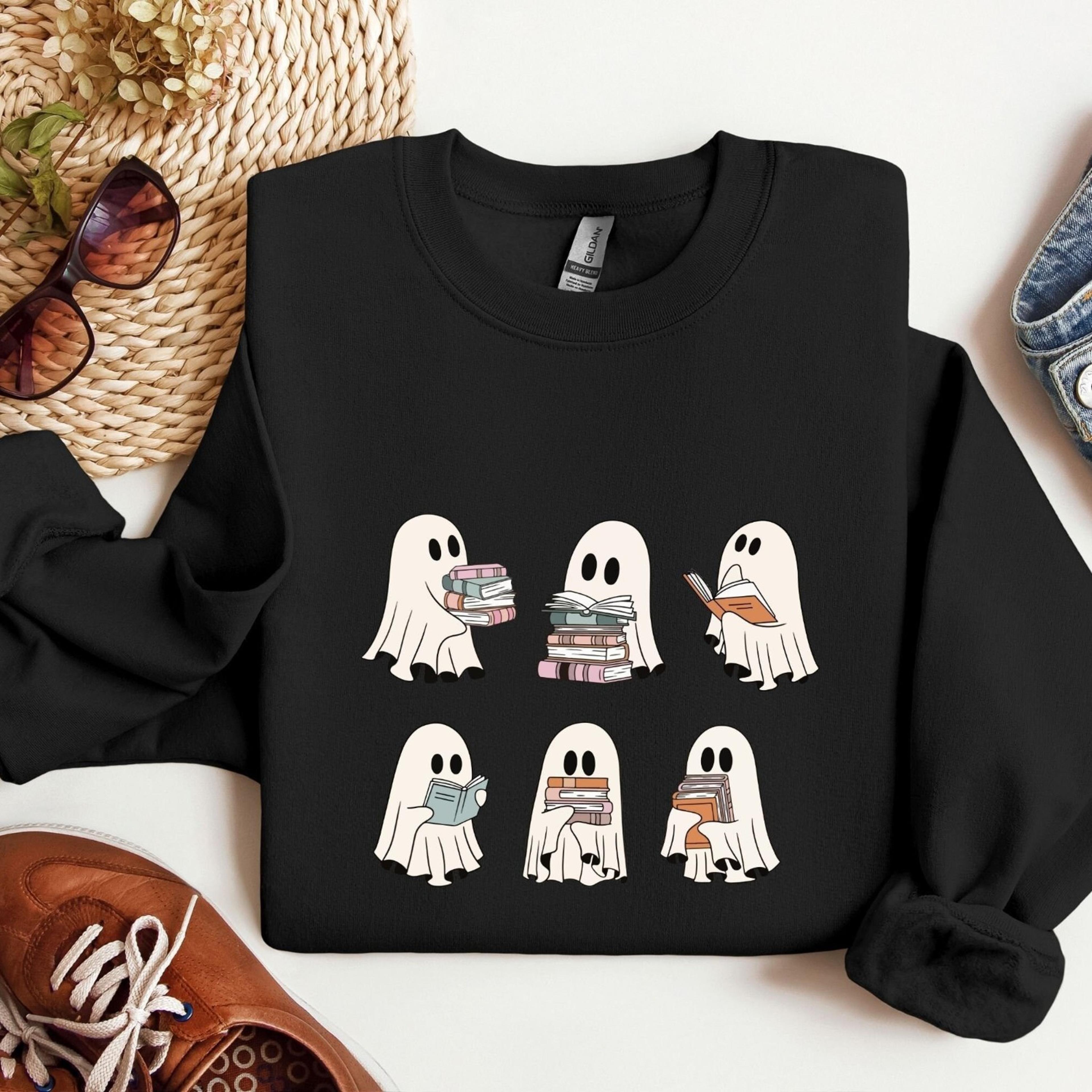 cute ghost reading book halloween t-shirt, ghost reading book girly shirt, ghost girly halloween gift, trendy halloween