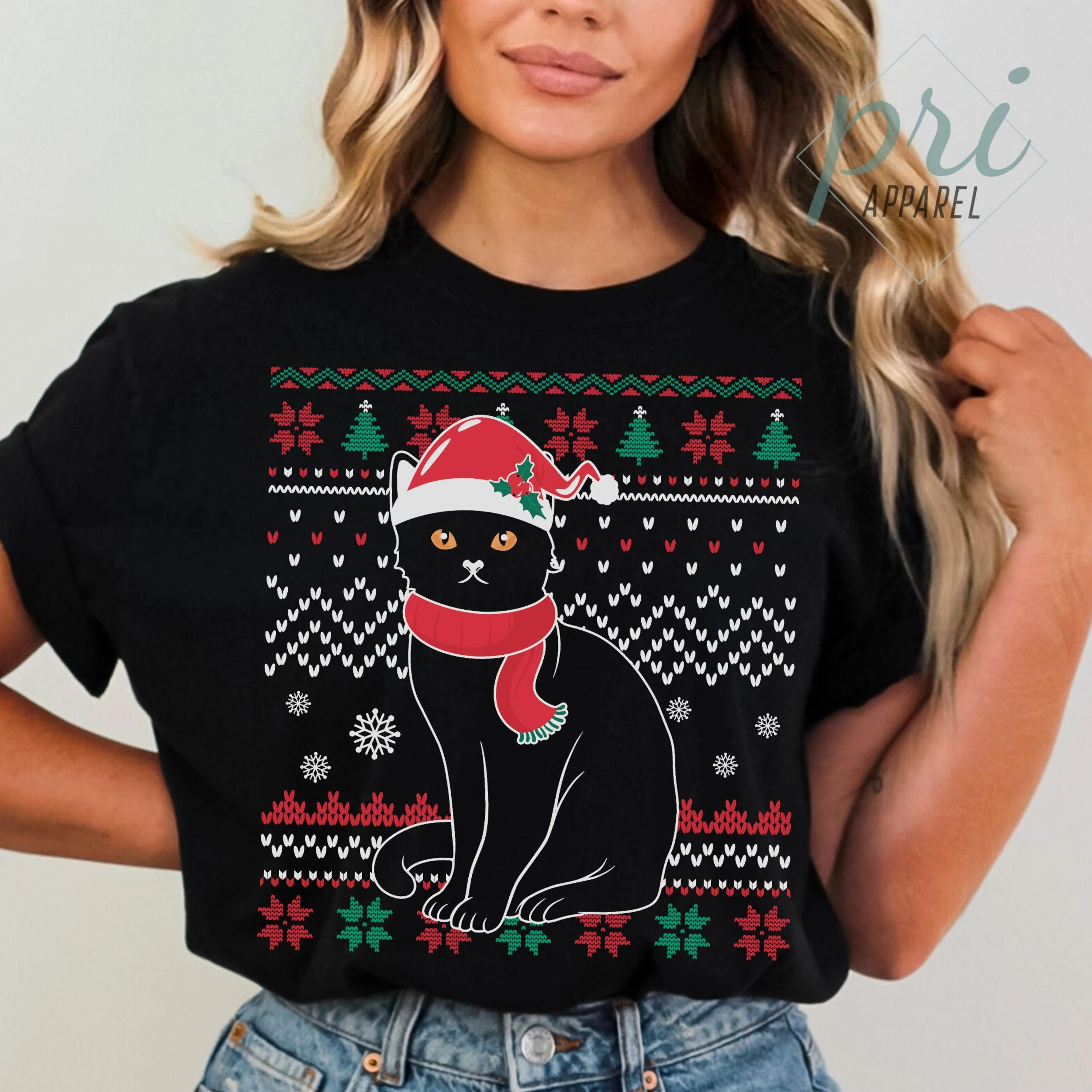 ugly christmas cat sweatshirt comfort colors retro holiday crewneck