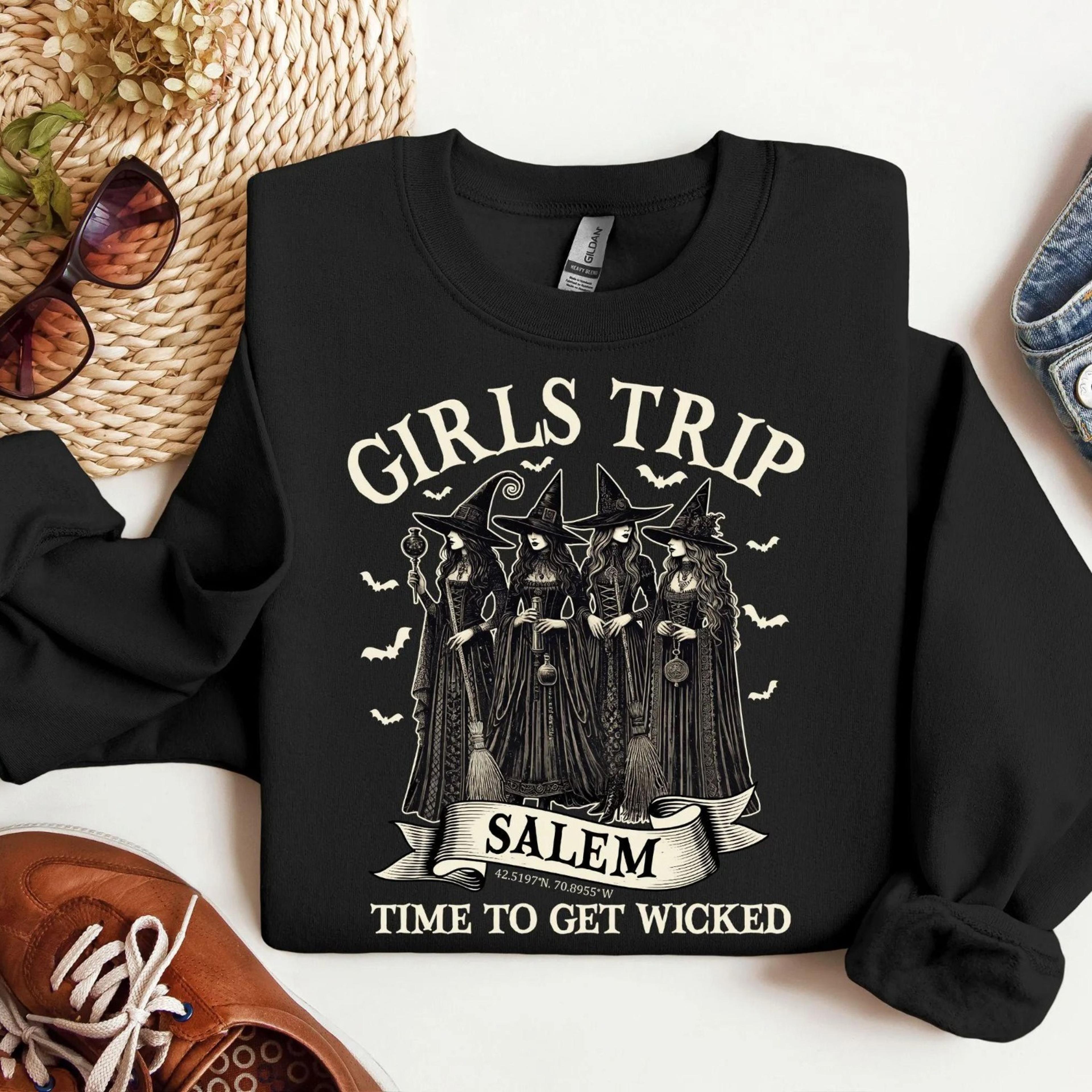girls trip salem sweatshirt, halloween shirt, retro halloween t shirt, halloween witch sweatshirt, salem massachusetts,