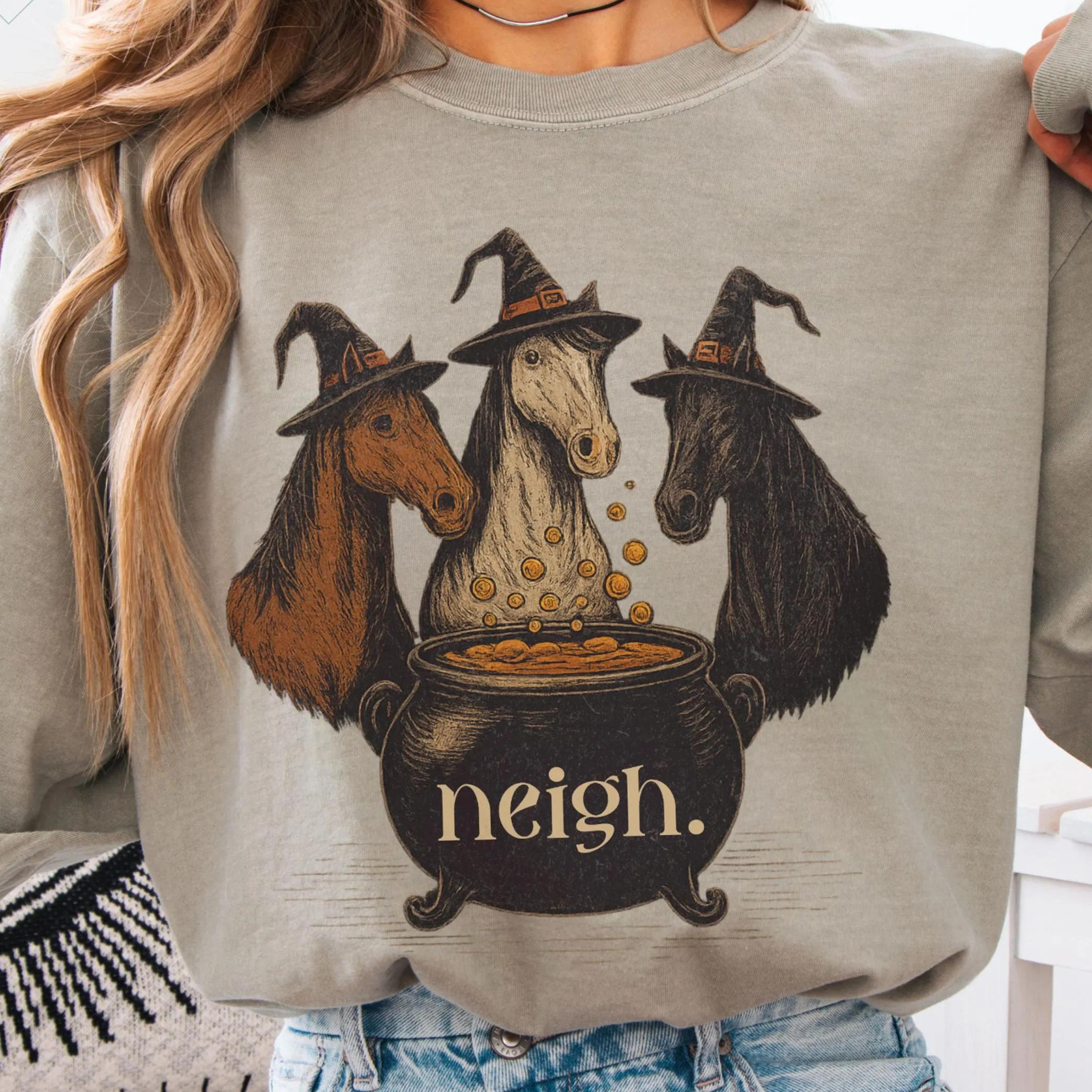 horses neigh halloween shirt vintage distressed horse witch sweatshirt